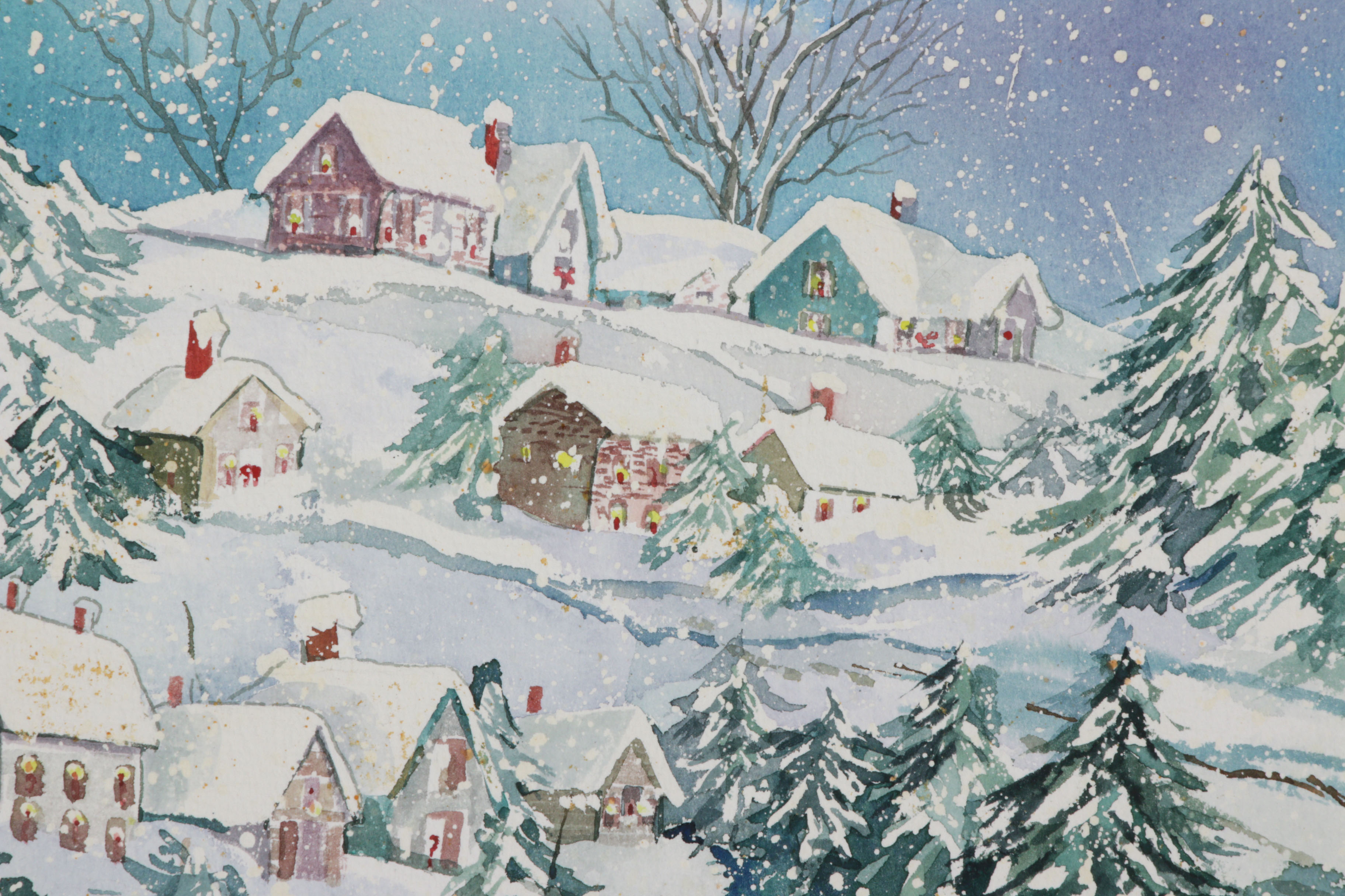 Wanda Prillaman Christmas Watercolor Painting with Greeting Cards, 1990