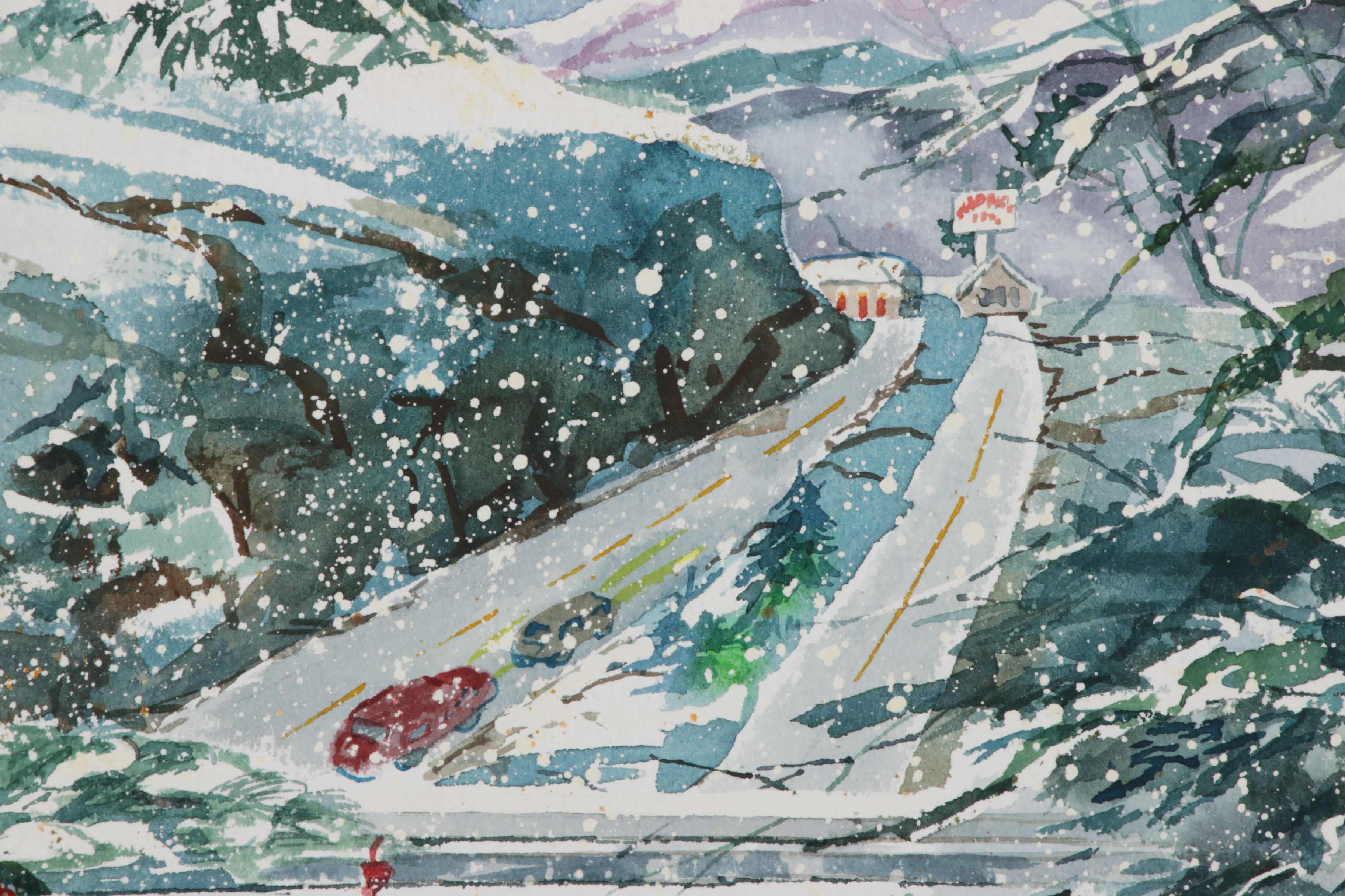 Wanda Prillaman Christmas Watercolor Painting with Greeting Cards, 1990