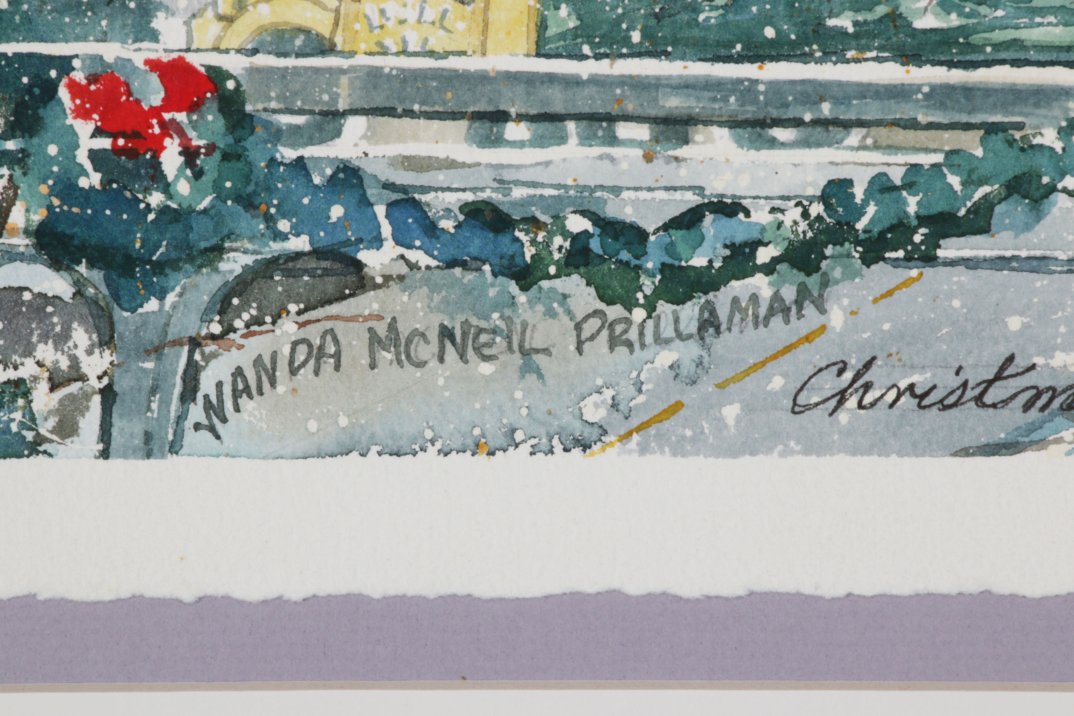 Wanda Prillaman Christmas Watercolor Painting with Greeting Cards, 1990