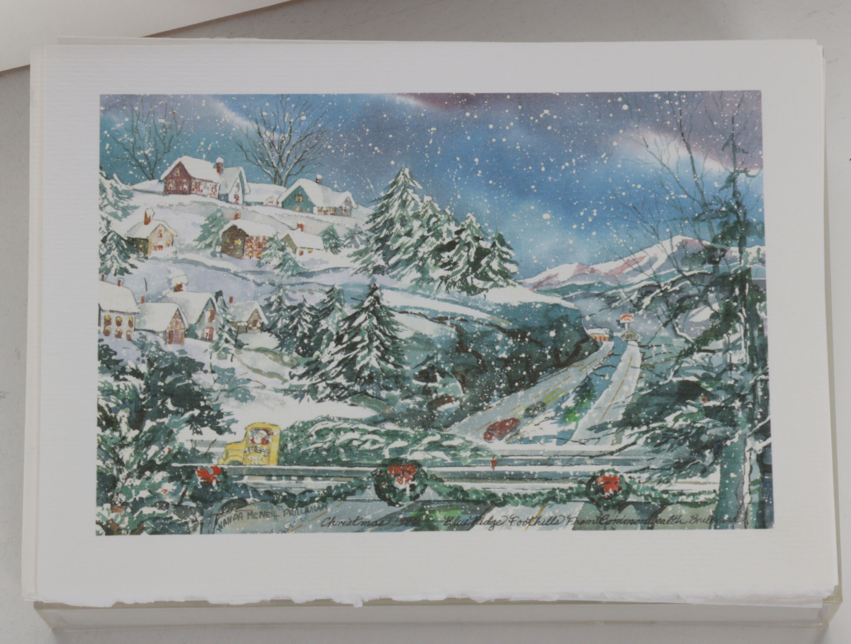 Wanda Prillaman Christmas Watercolor Painting with Greeting Cards, 1990