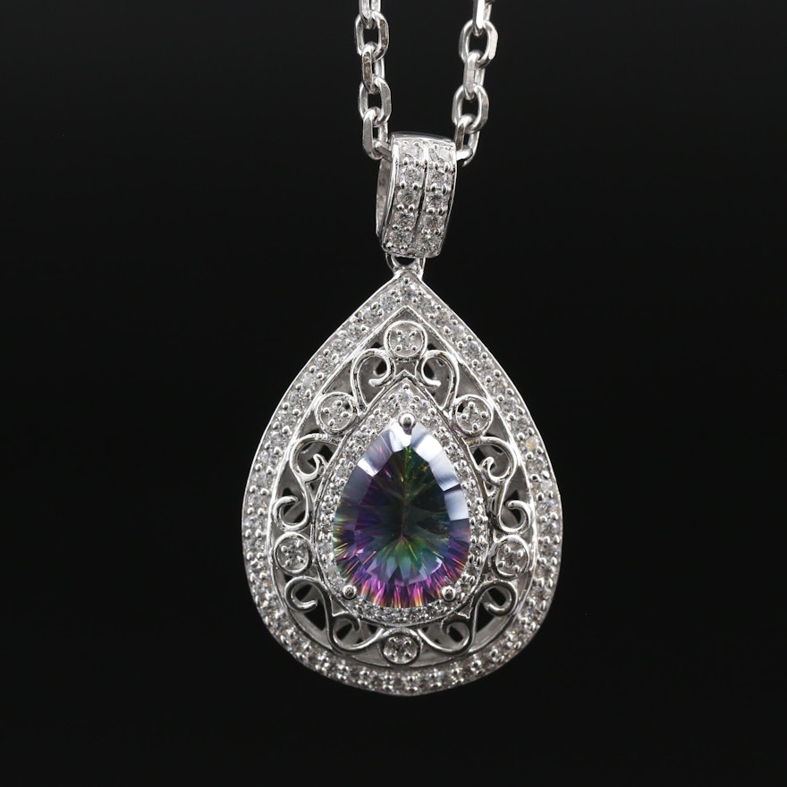 Sterling Silver Quartz and Cubic Zirconia Pendant Necklace