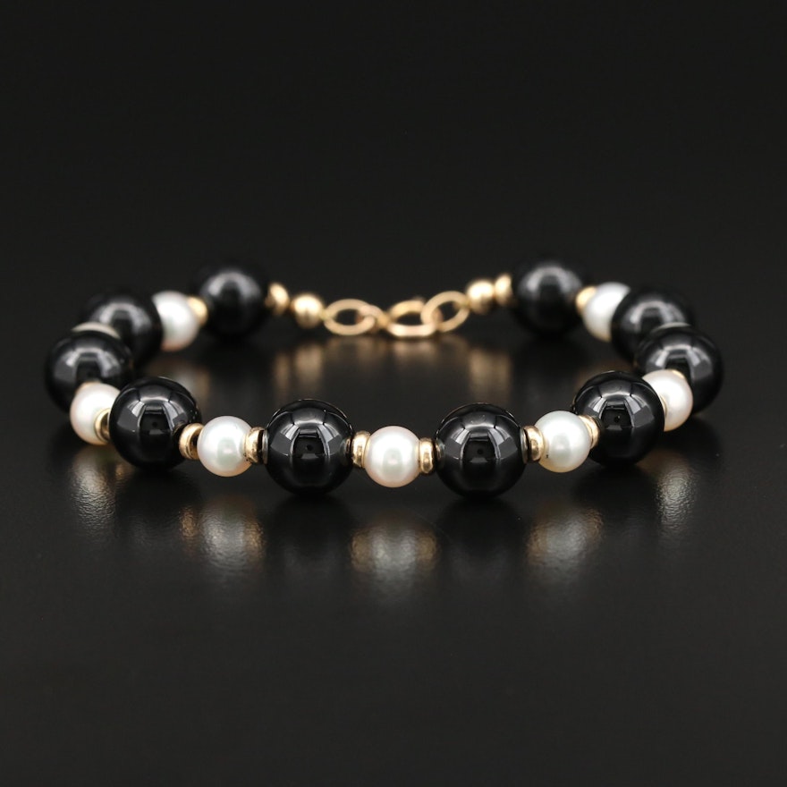 14K Pearl and Black Onyx Bracelet