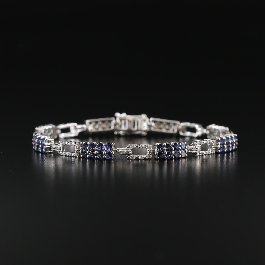 Sterling Silver Tanzanite and Cubic Zirconia Bracelet