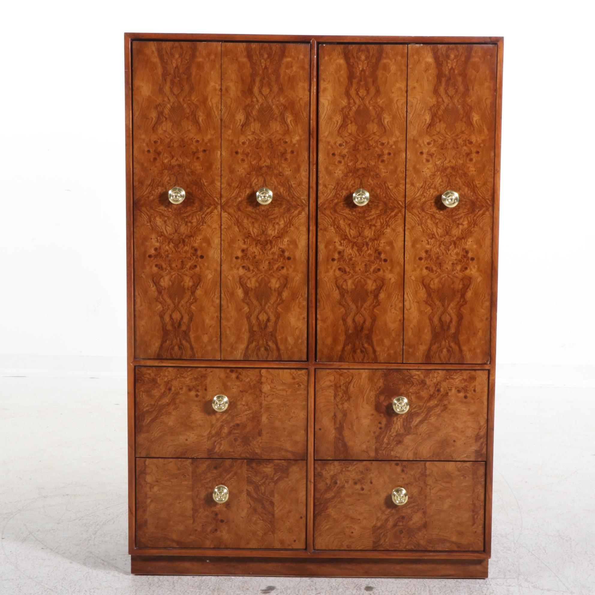 Drexel-Heritage Art Deco Style Maple and Burlwood Armoire, Mid to Late 20th C.