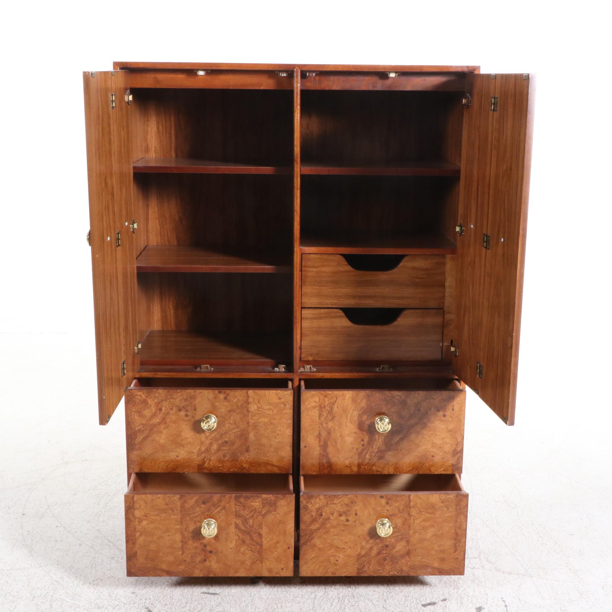 Drexel-Heritage Art Deco Style Maple and Burlwood Armoire, Mid to Late 20th C.