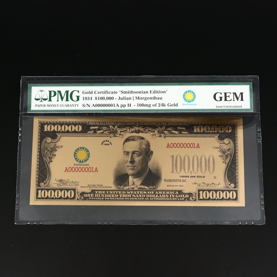 PMG Graded Gem Uncirculated "Smithsonian Edition" Gold Certificate