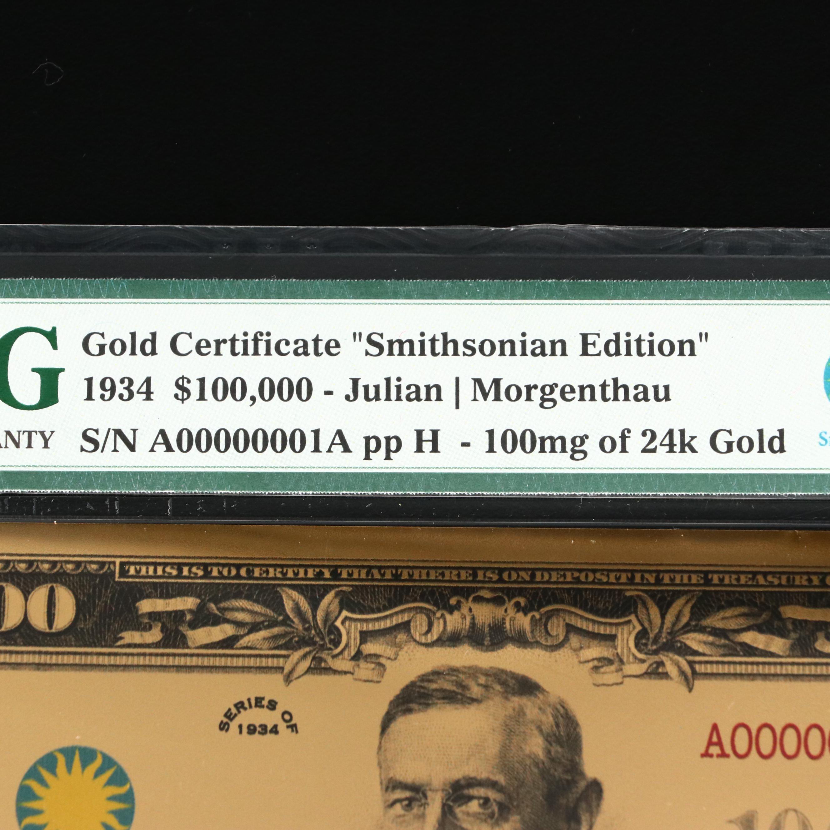 PMG Graded Gem Uncirculated "Smithsonian Edition" Gold Certificate