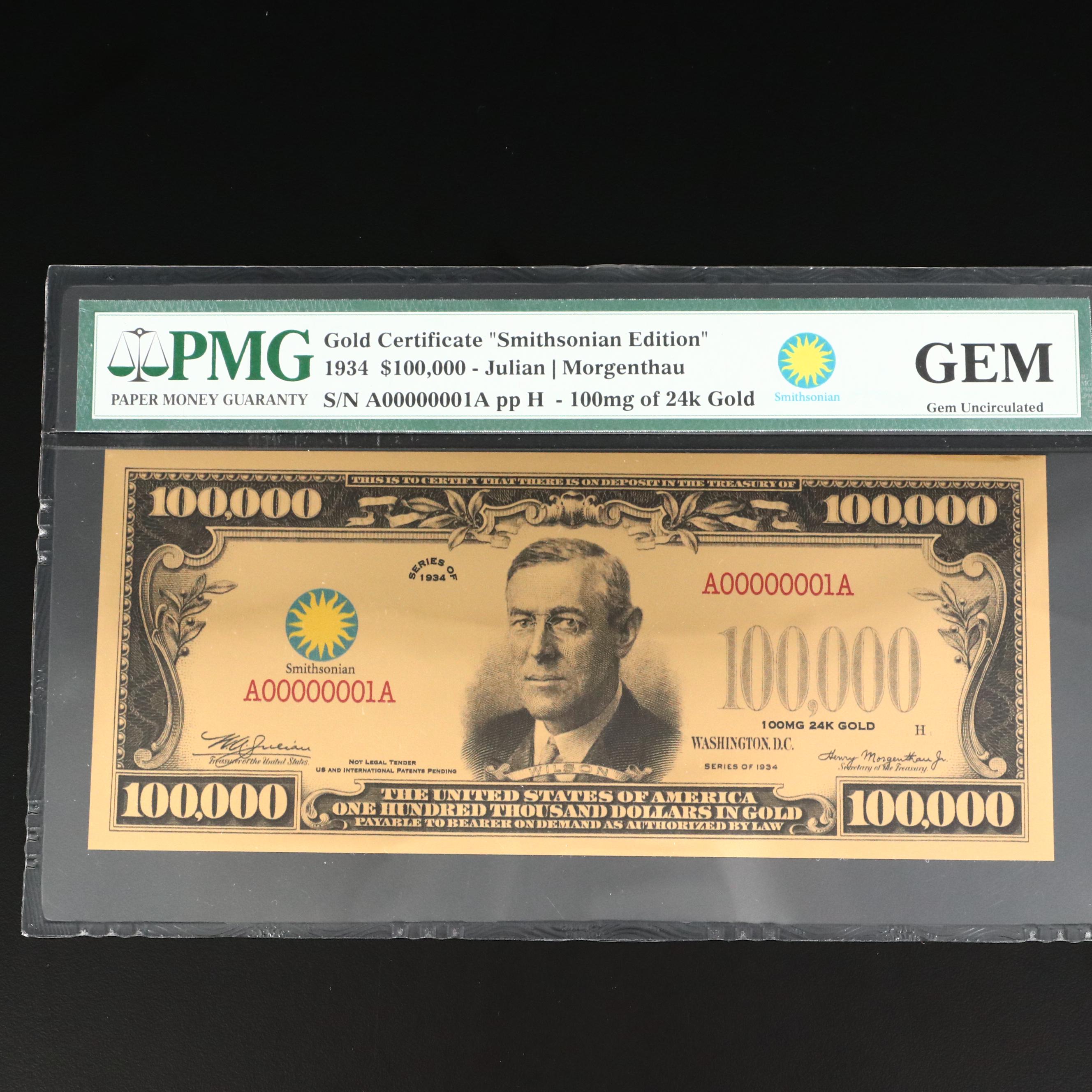 PMG Graded Gem Uncirculated "Smithsonian Edition" Gold Certificate