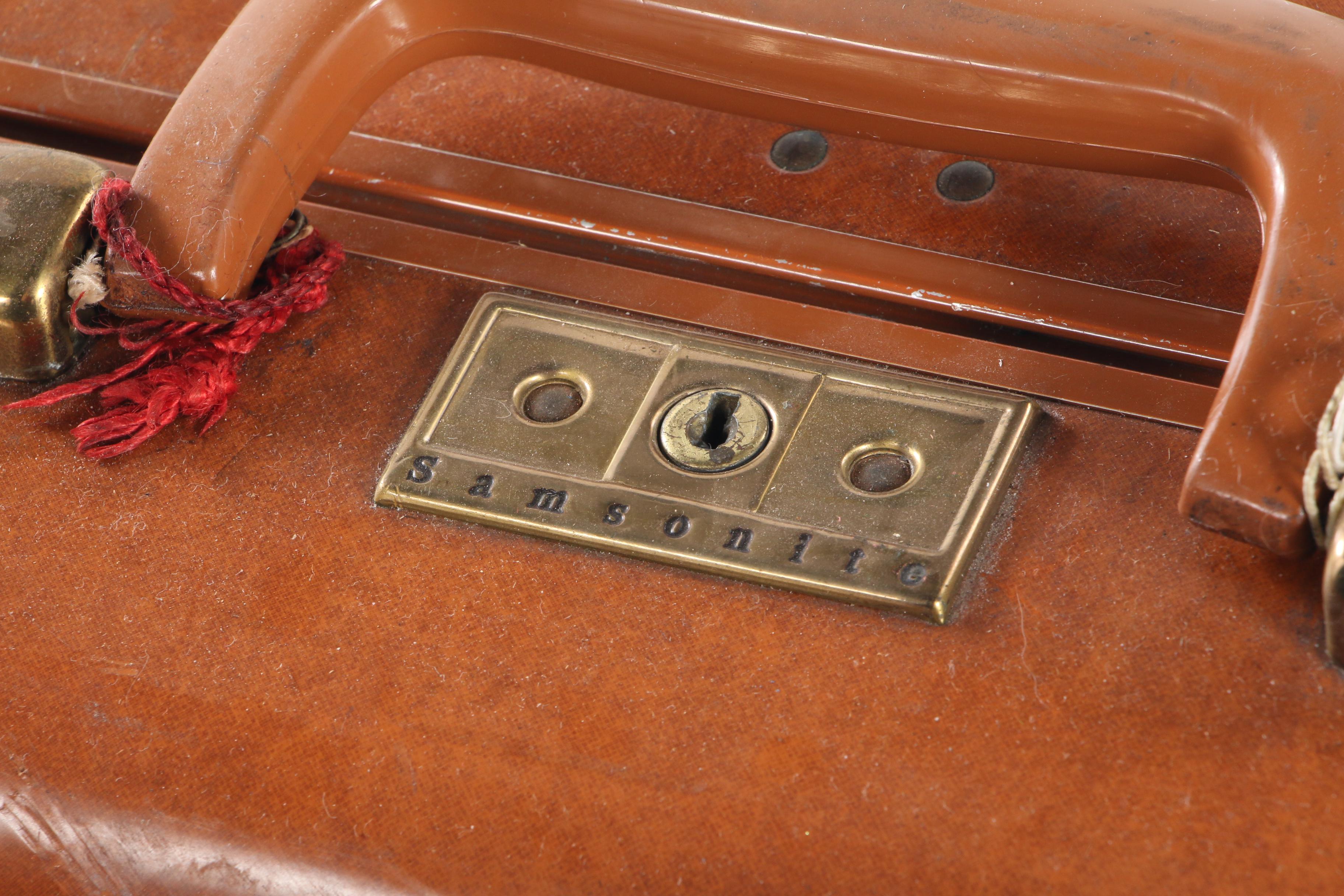 Samsonite Leather Hard Case Suitcase with Flower Sticker Accents, Vintage