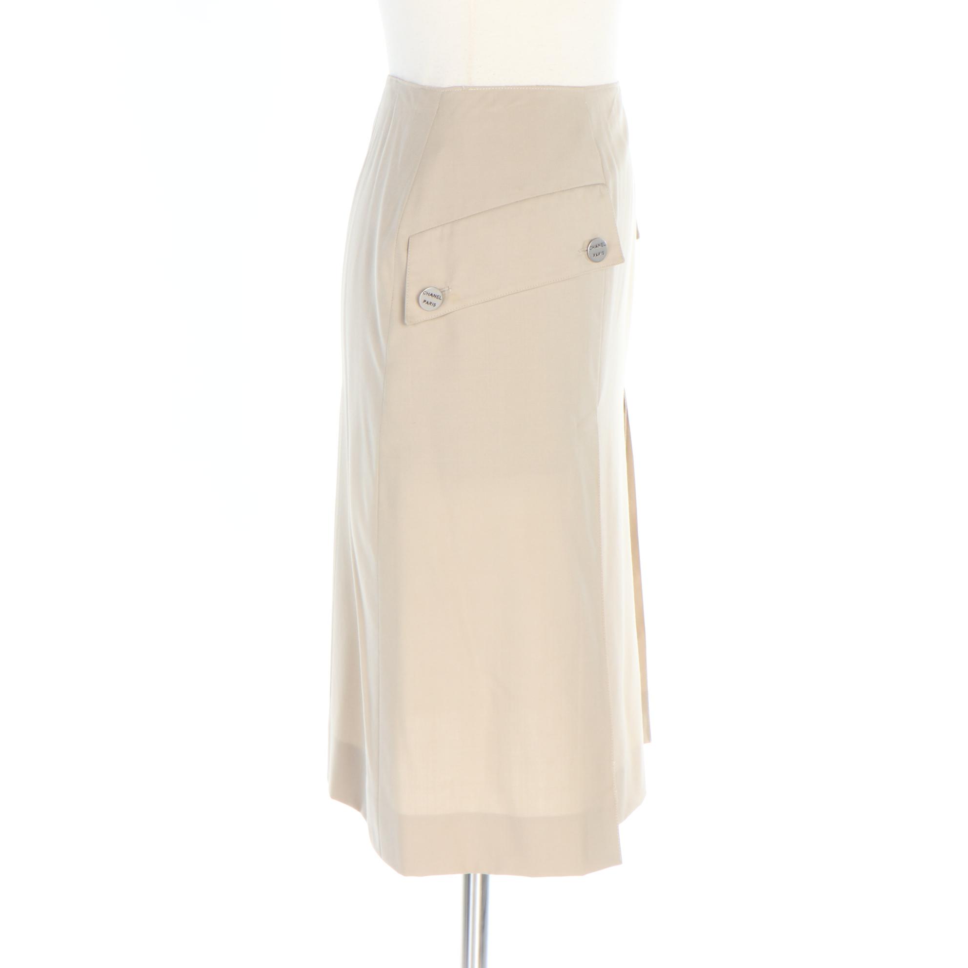 Chanel 2000 Cruise Collection Beige Pleated Panel Skirt