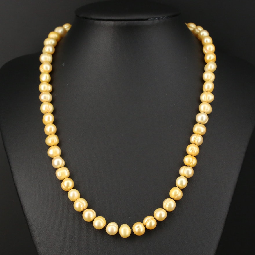 Single Knot Cultured Pearl Necklace With 18K Spring Ring
