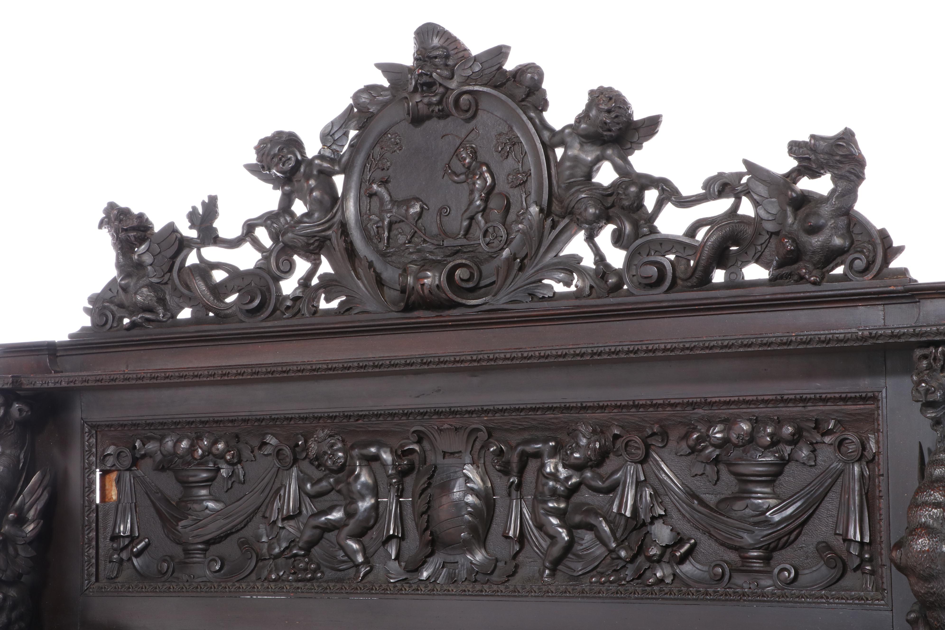 Italian Renaissance Revival Elaborately Carved Walnut Cupboard, 19th Century