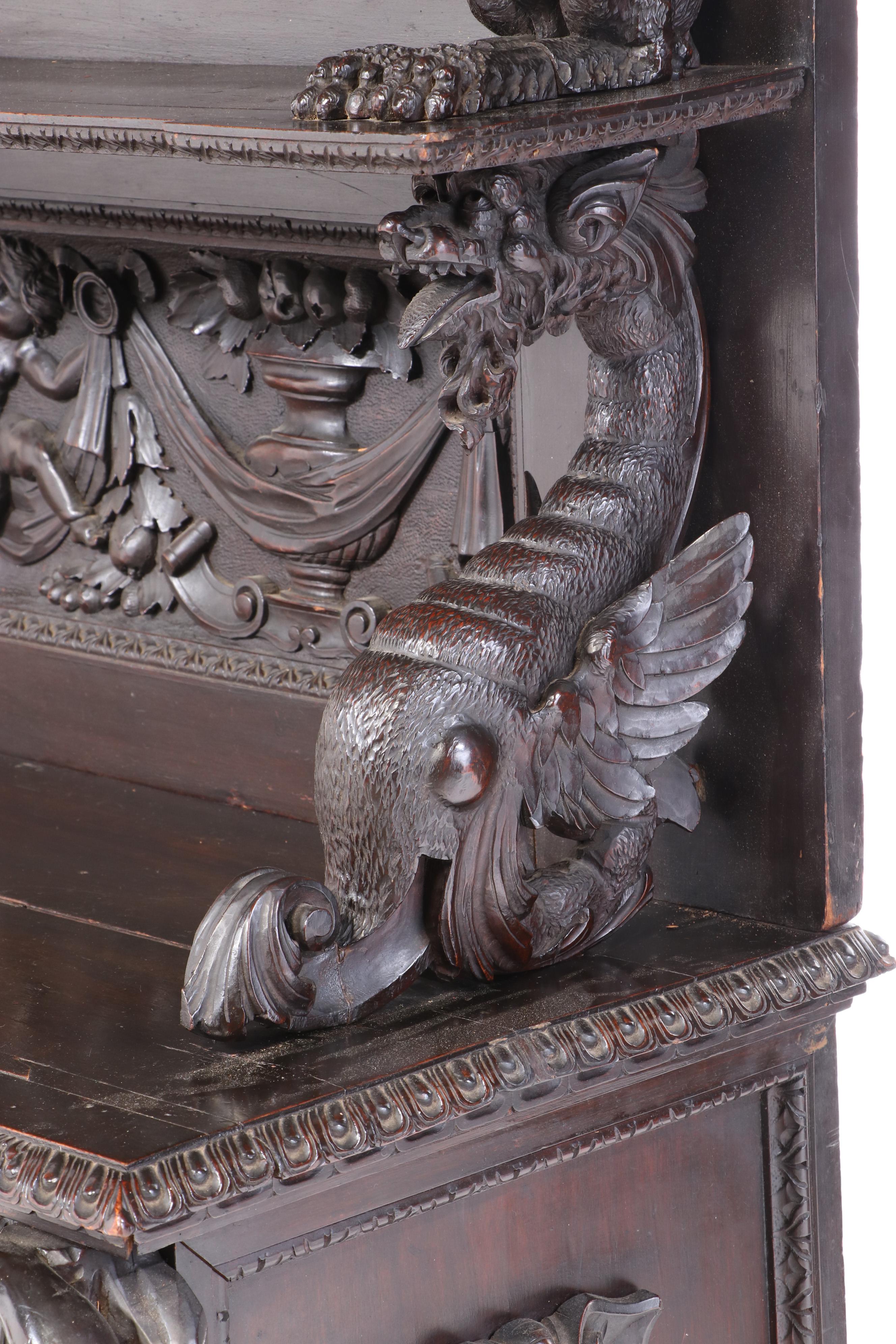 Italian Renaissance Revival Elaborately Carved Walnut Cupboard, 19th Century