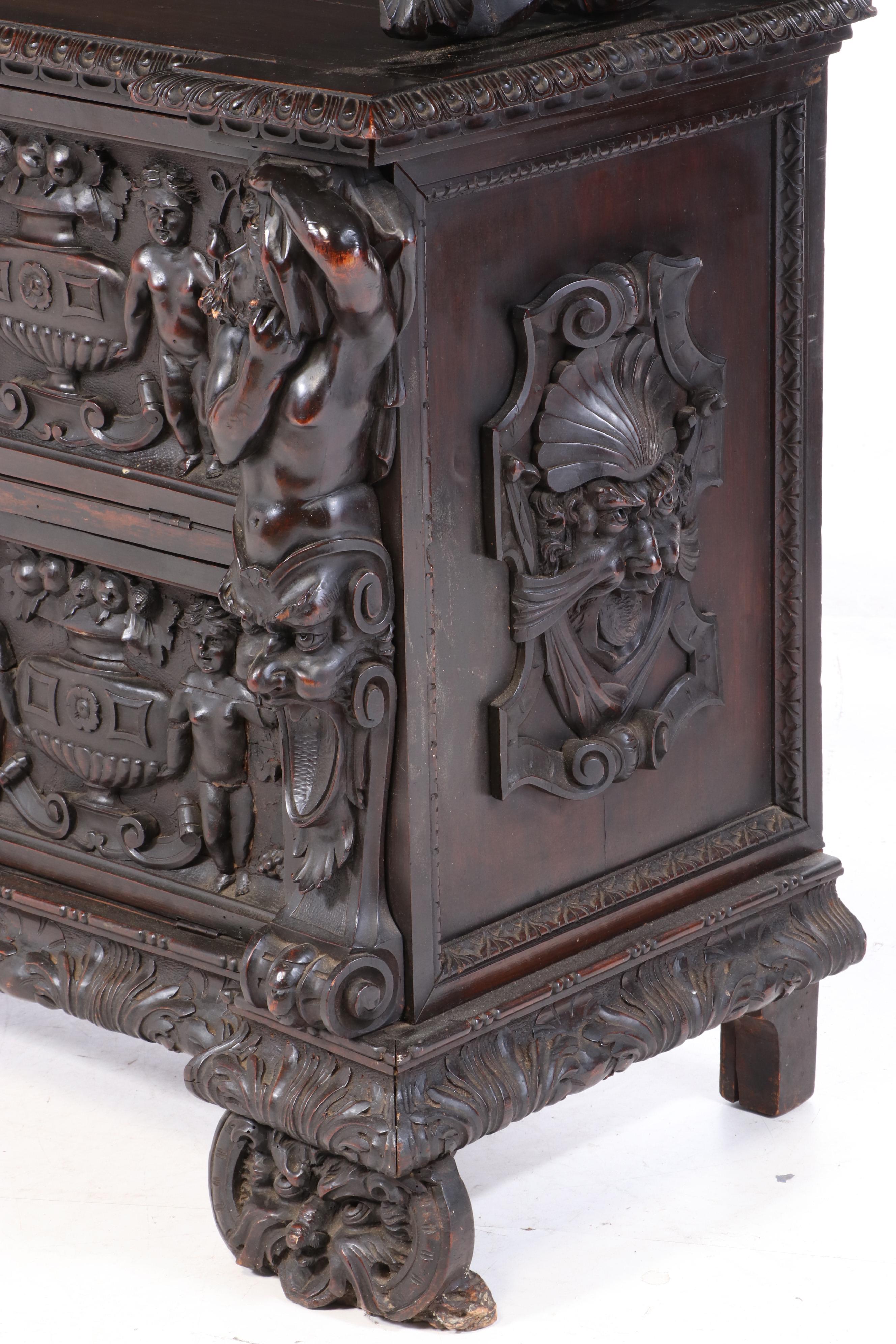 Italian Renaissance Revival Elaborately Carved Walnut Cupboard, 19th Century