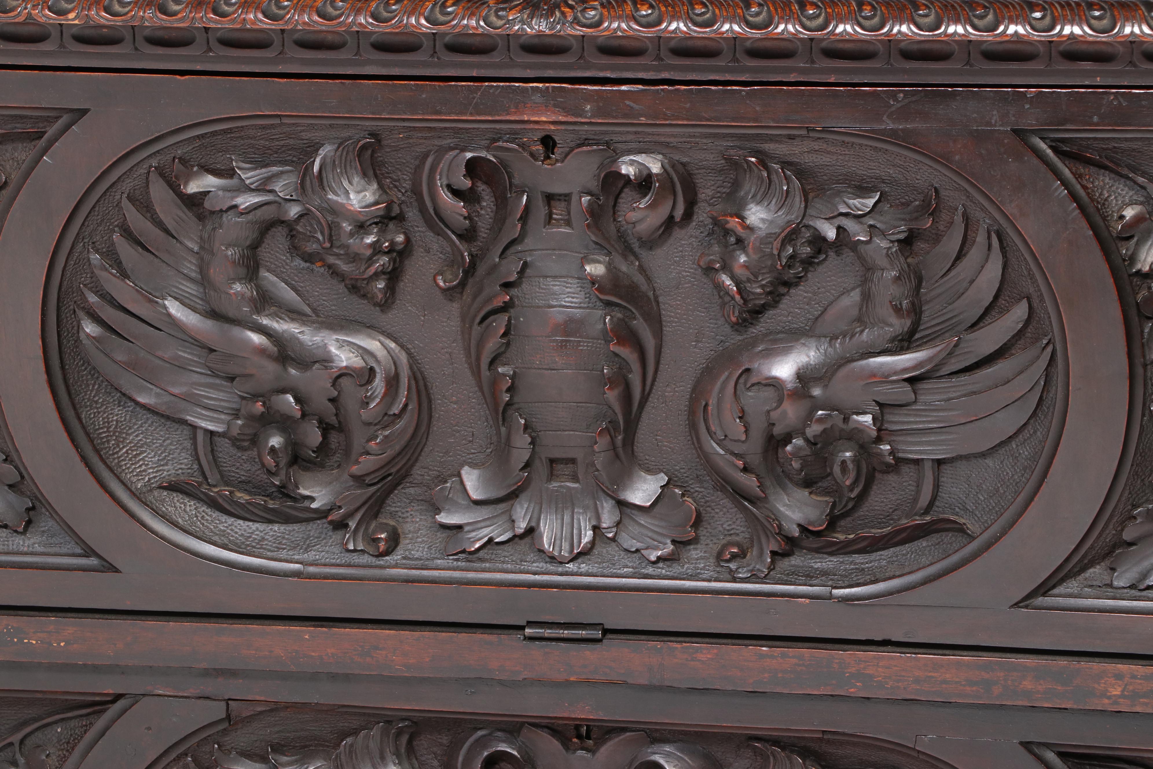 Italian Renaissance Revival Elaborately Carved Walnut Cupboard, 19th Century