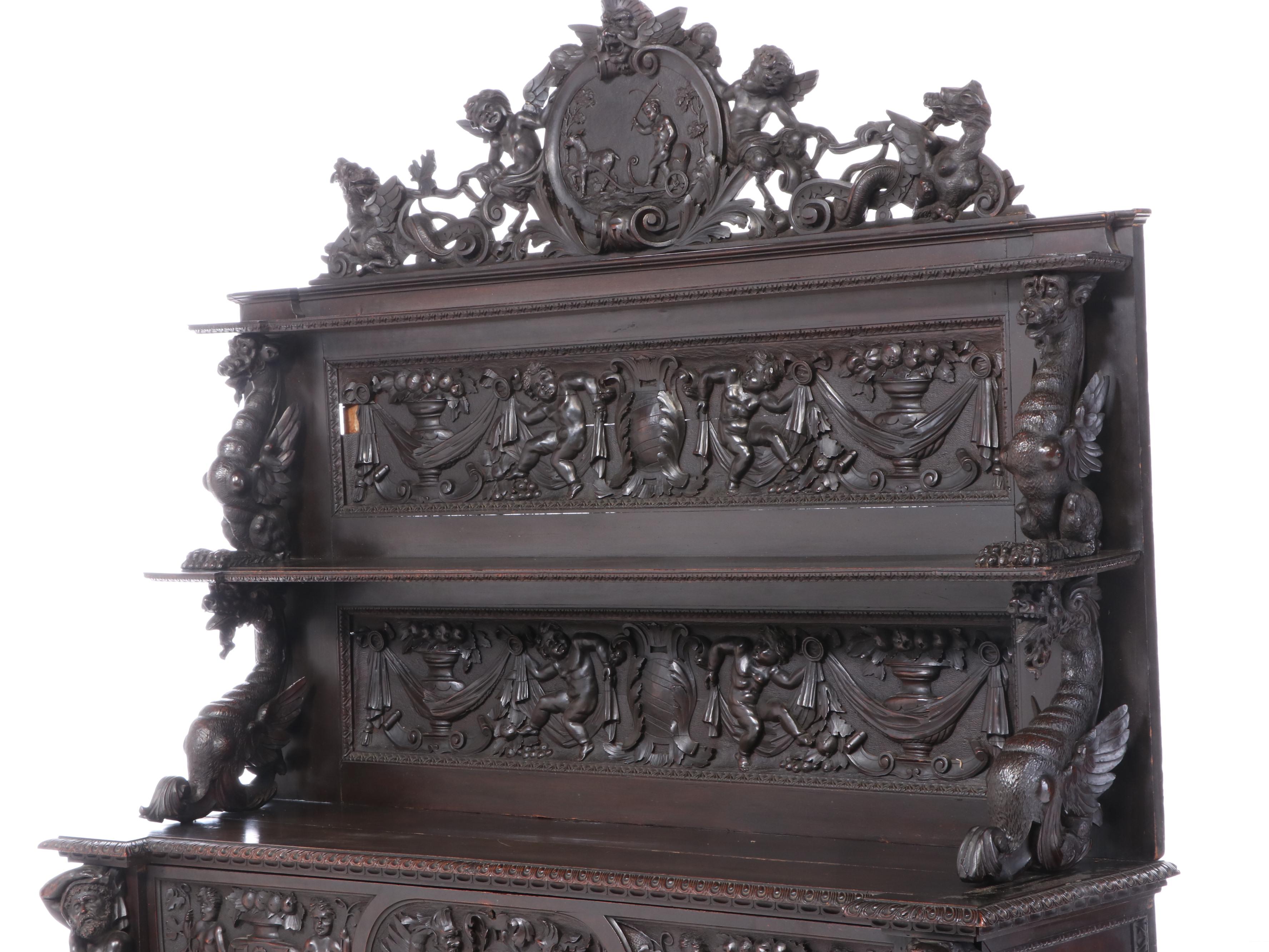 Italian Renaissance Revival Elaborately Carved Walnut Cupboard, 19th Century