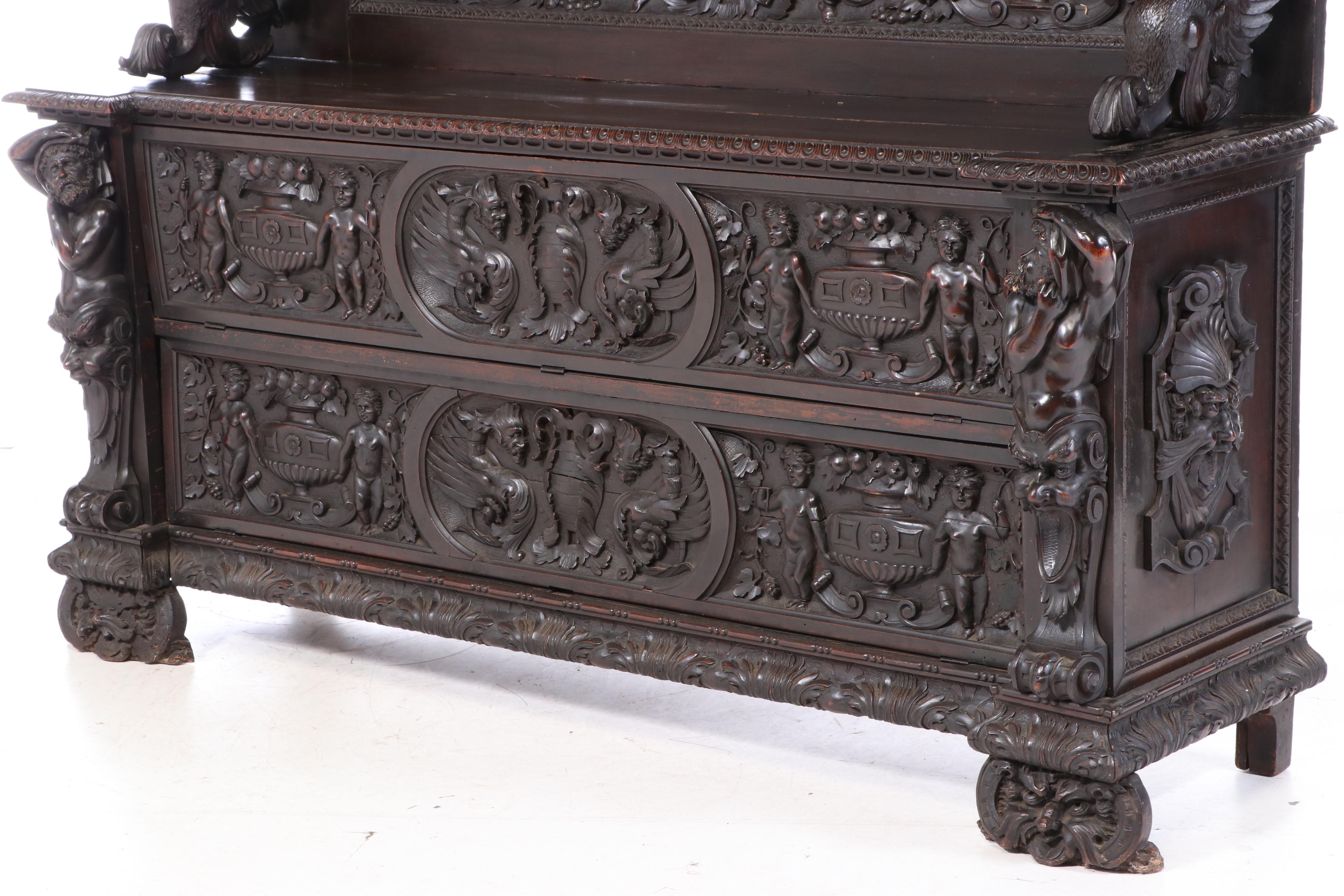 Italian Renaissance Revival Elaborately Carved Walnut Cupboard, 19th Century