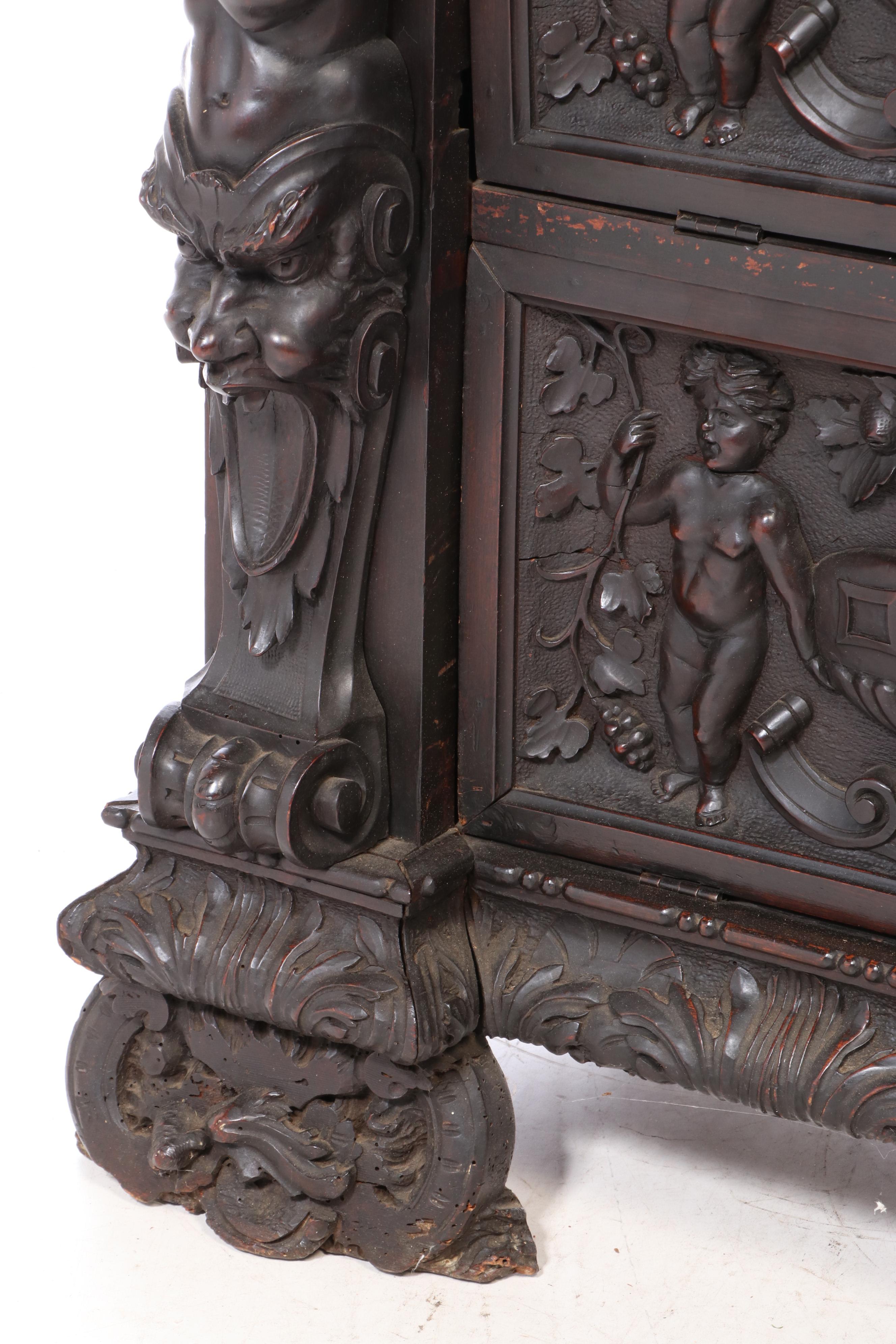 Italian Renaissance Revival Elaborately Carved Walnut Cupboard, 19th Century