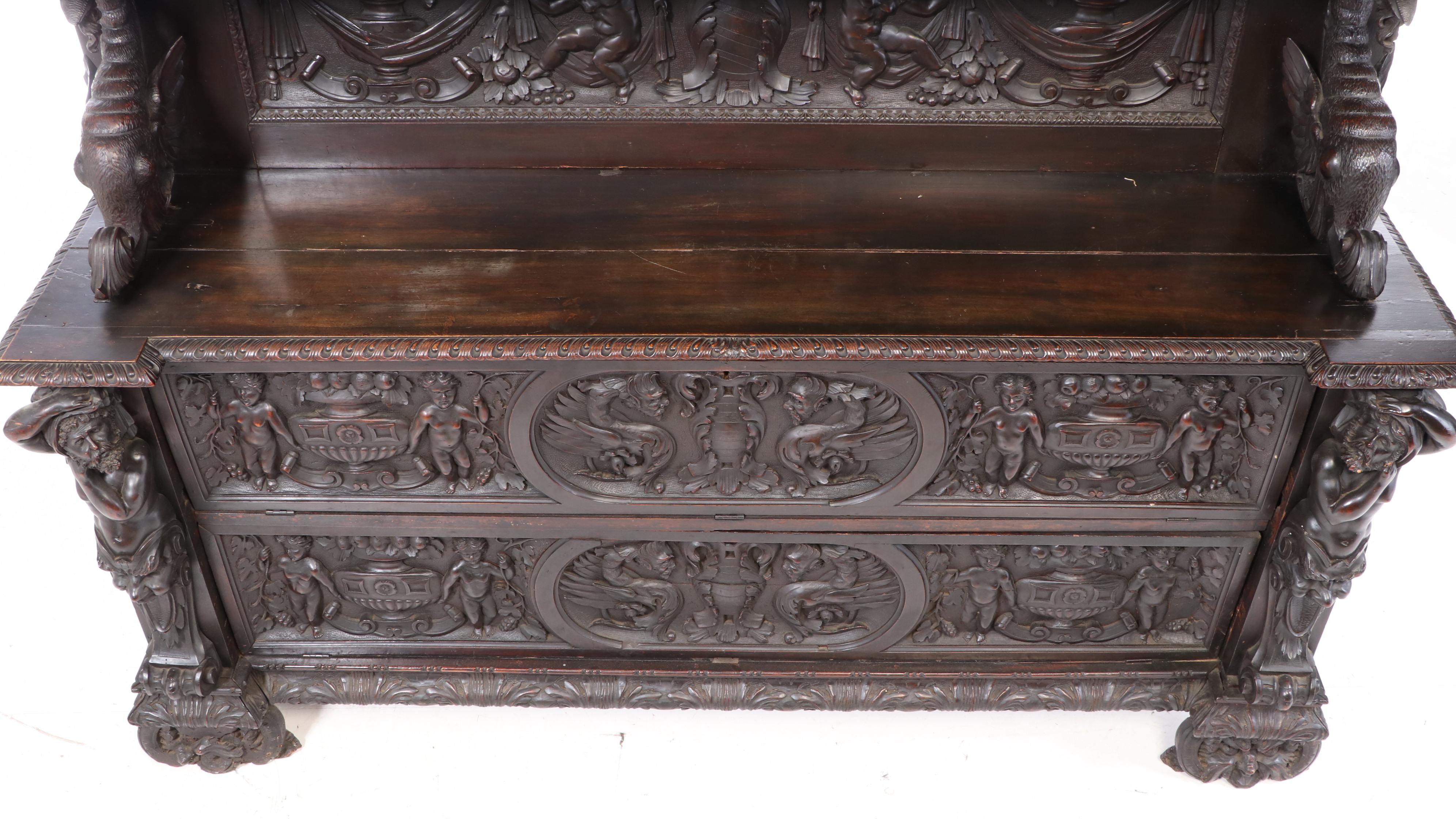 Italian Renaissance Revival Elaborately Carved Walnut Cupboard, 19th Century