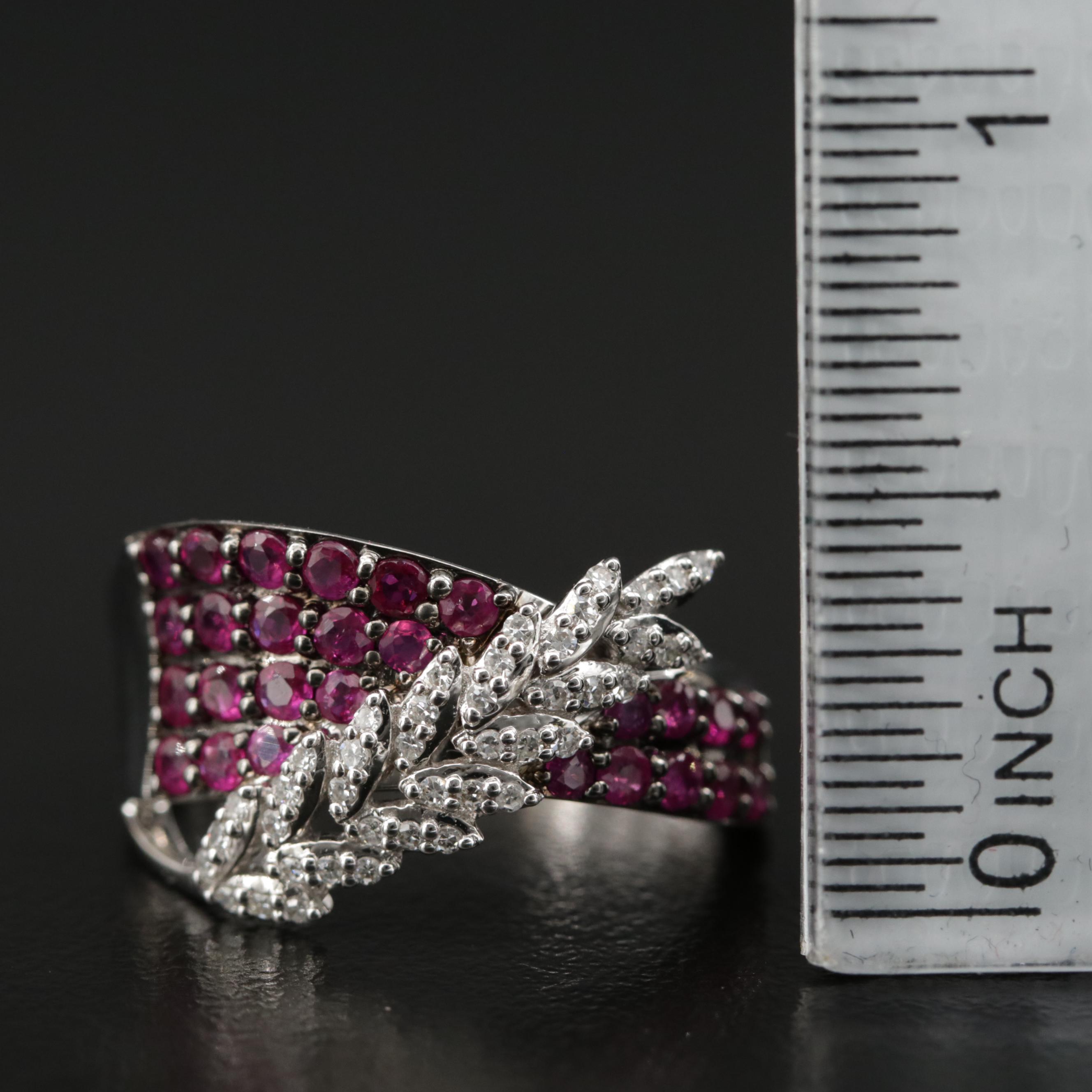 EFFY 14K Ruby Asymmetrical Ring With Diamond Leaf Accent