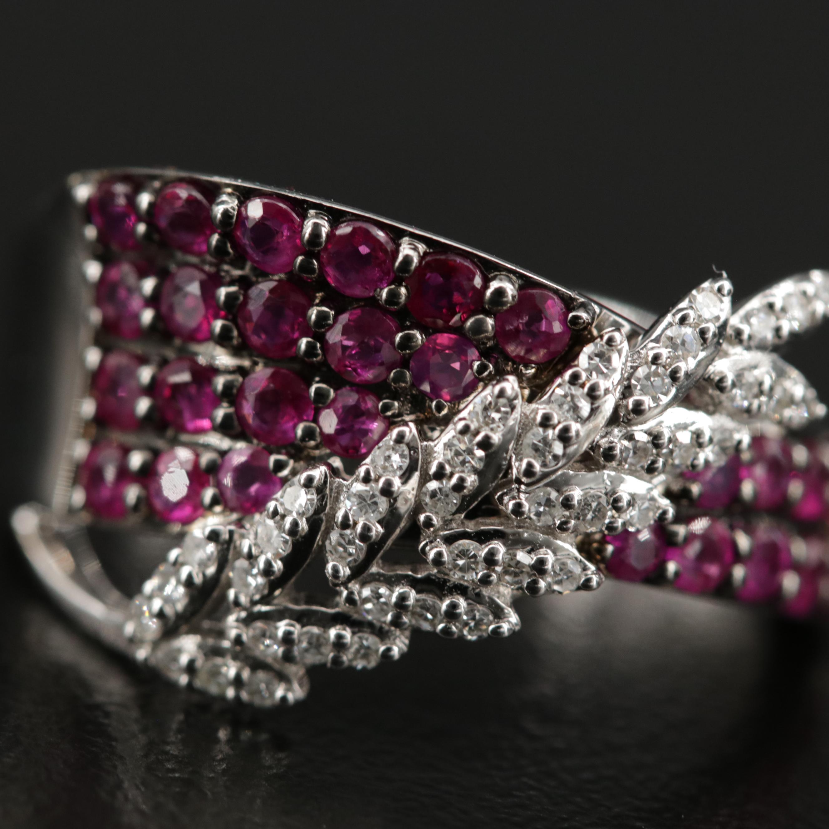 EFFY 14K Ruby Asymmetrical Ring With Diamond Leaf Accent