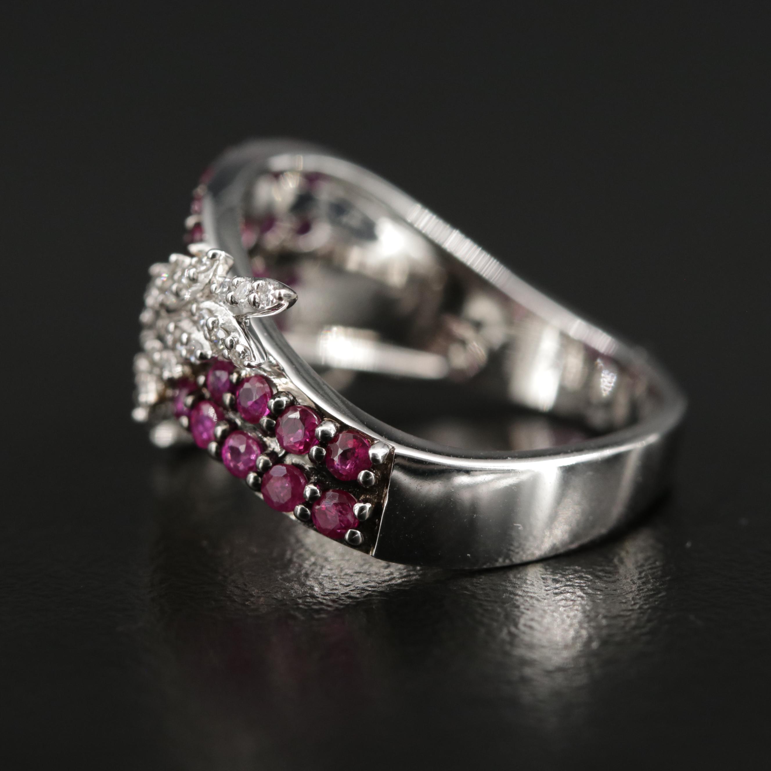 EFFY 14K Ruby Asymmetrical Ring With Diamond Leaf Accent