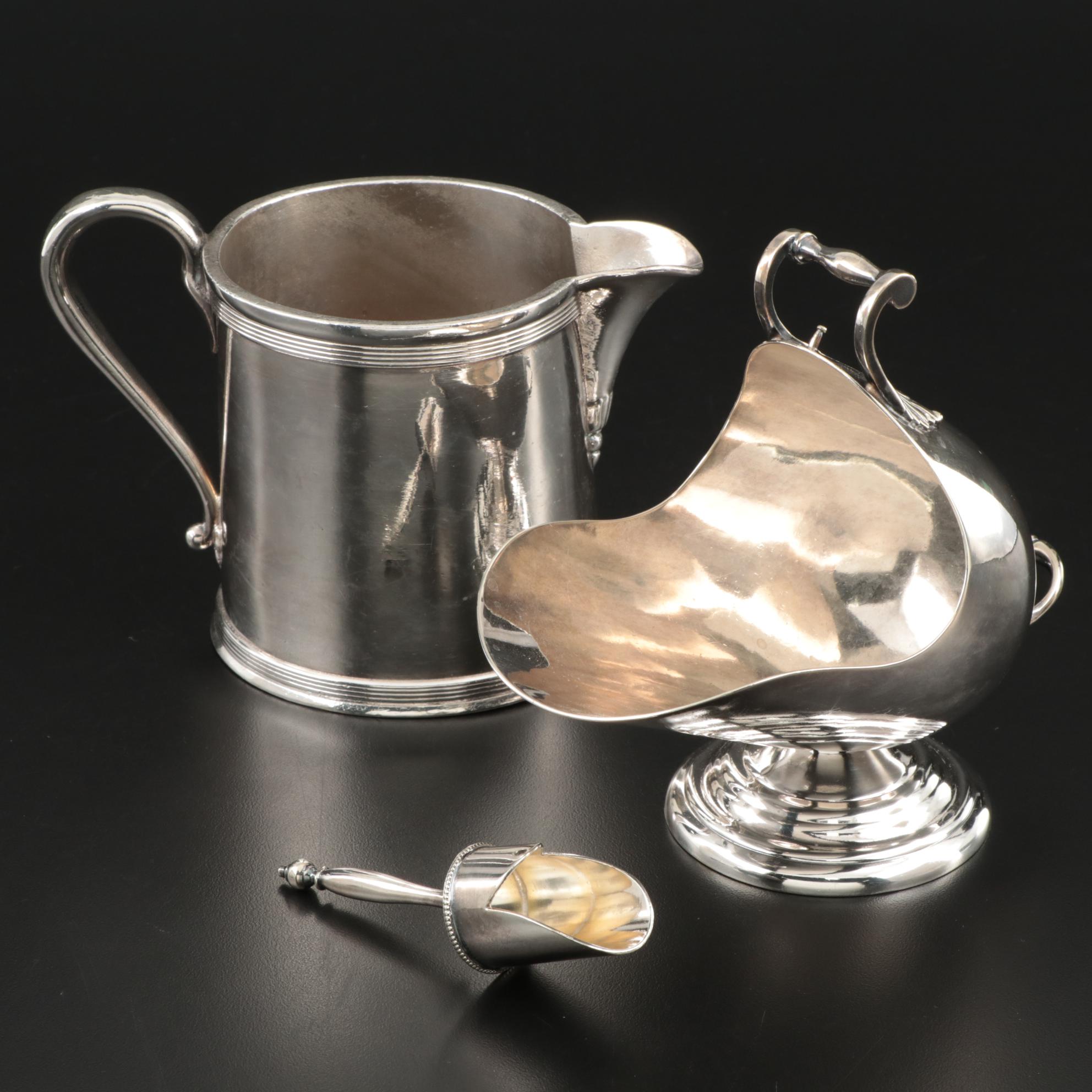 Mappin & Webb Silver Plate Sugar Scuttle and Derby Silver Plate Cream Pitcher