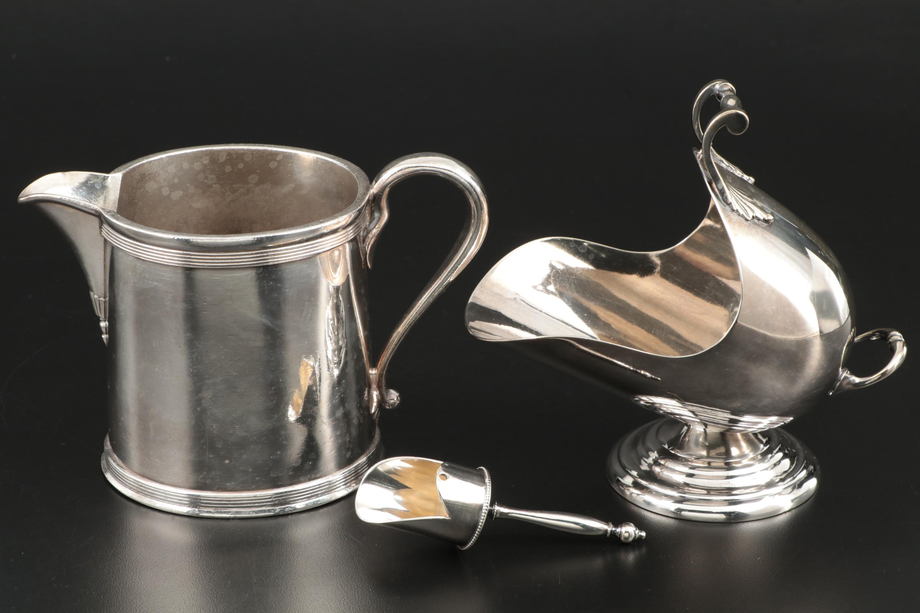 Mappin & Webb Silver Plate Sugar Scuttle and Derby Silver Plate Cream Pitcher