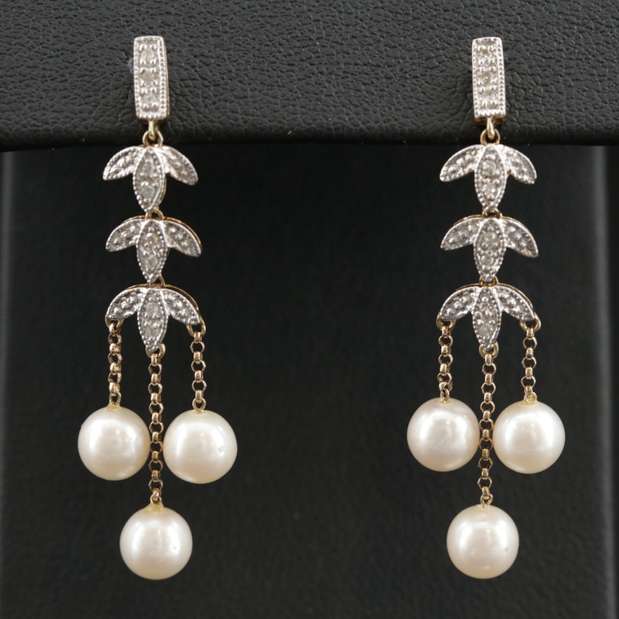 14K Pearl and Diamond Chandelier Earrings