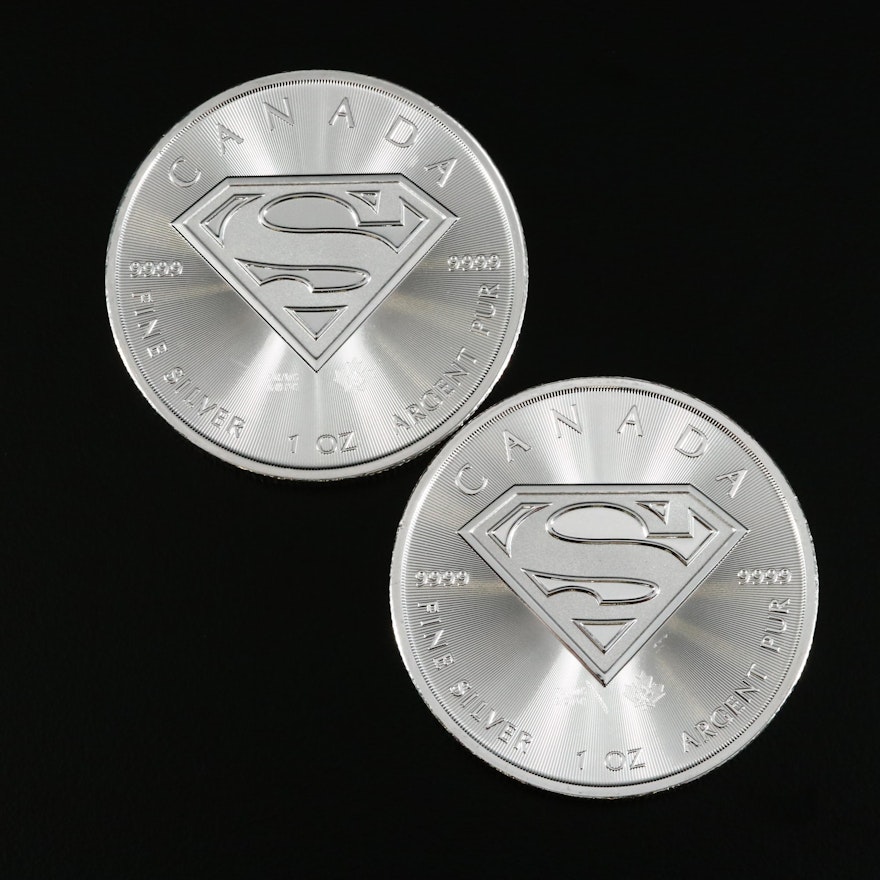 Two 2016 Canada $5 Superman Themed 1-Oz. Fine Silver Bullion Coins