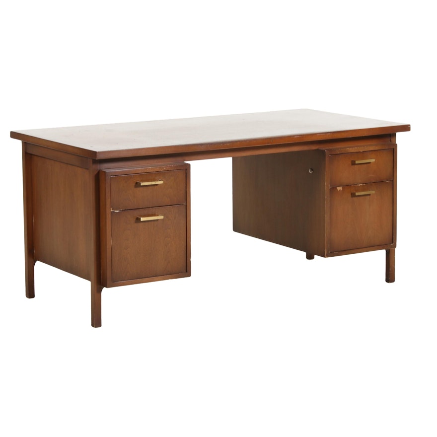 Wood Double Pedestal Office Desk, Mid-20th Century