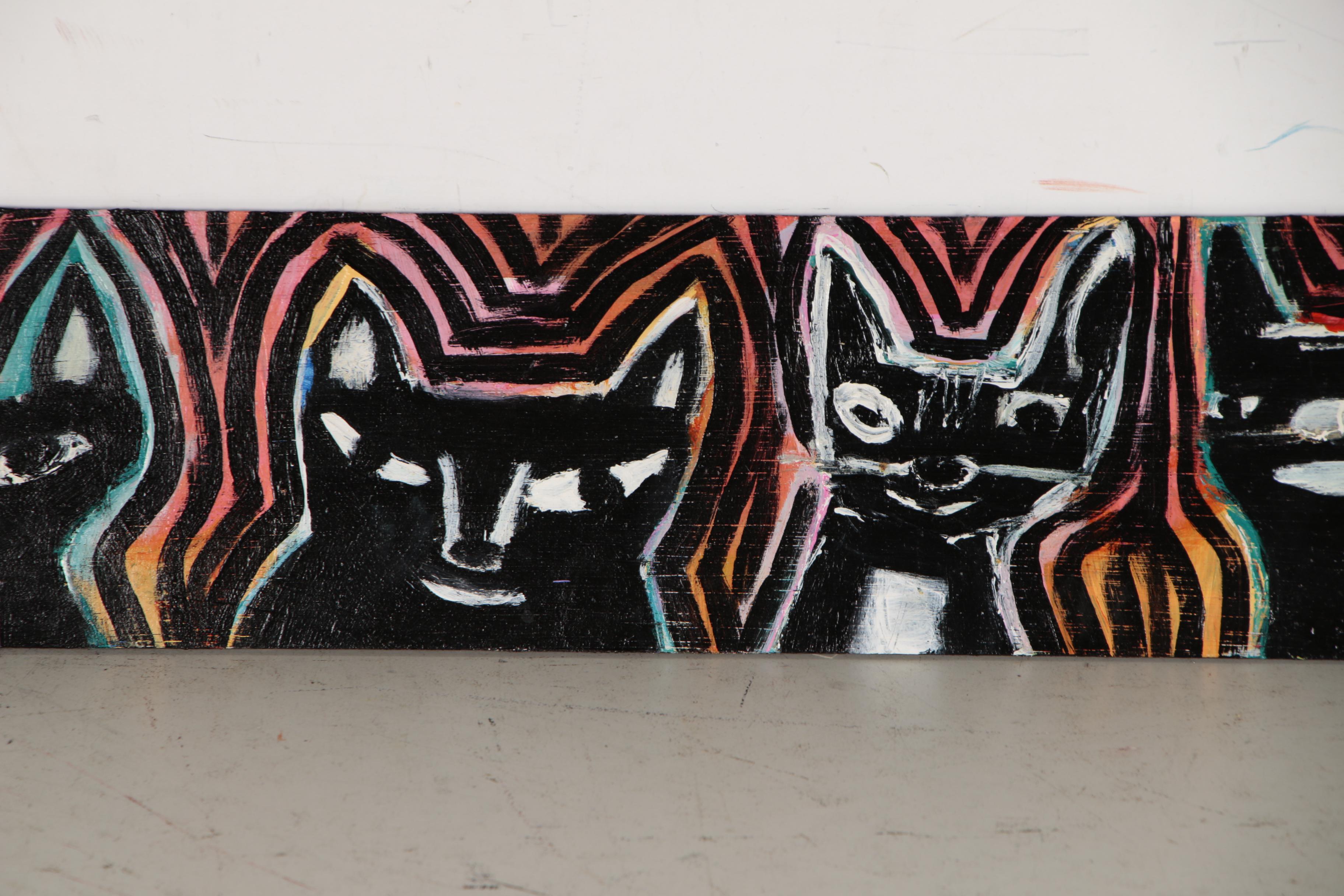 T. Marie Nolan Outsider Art Acrylic Painting of Cats