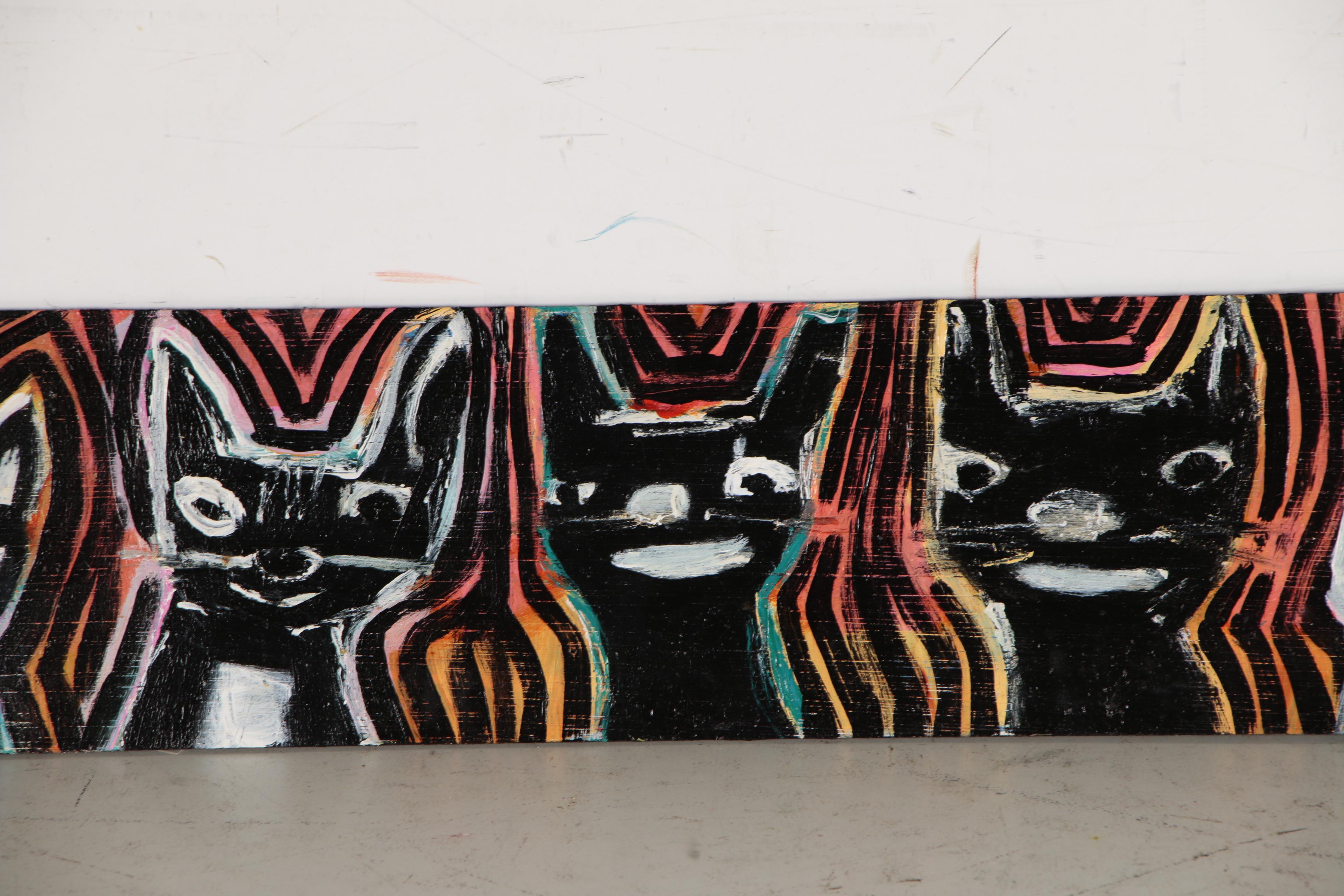 T. Marie Nolan Outsider Art Acrylic Painting of Cats