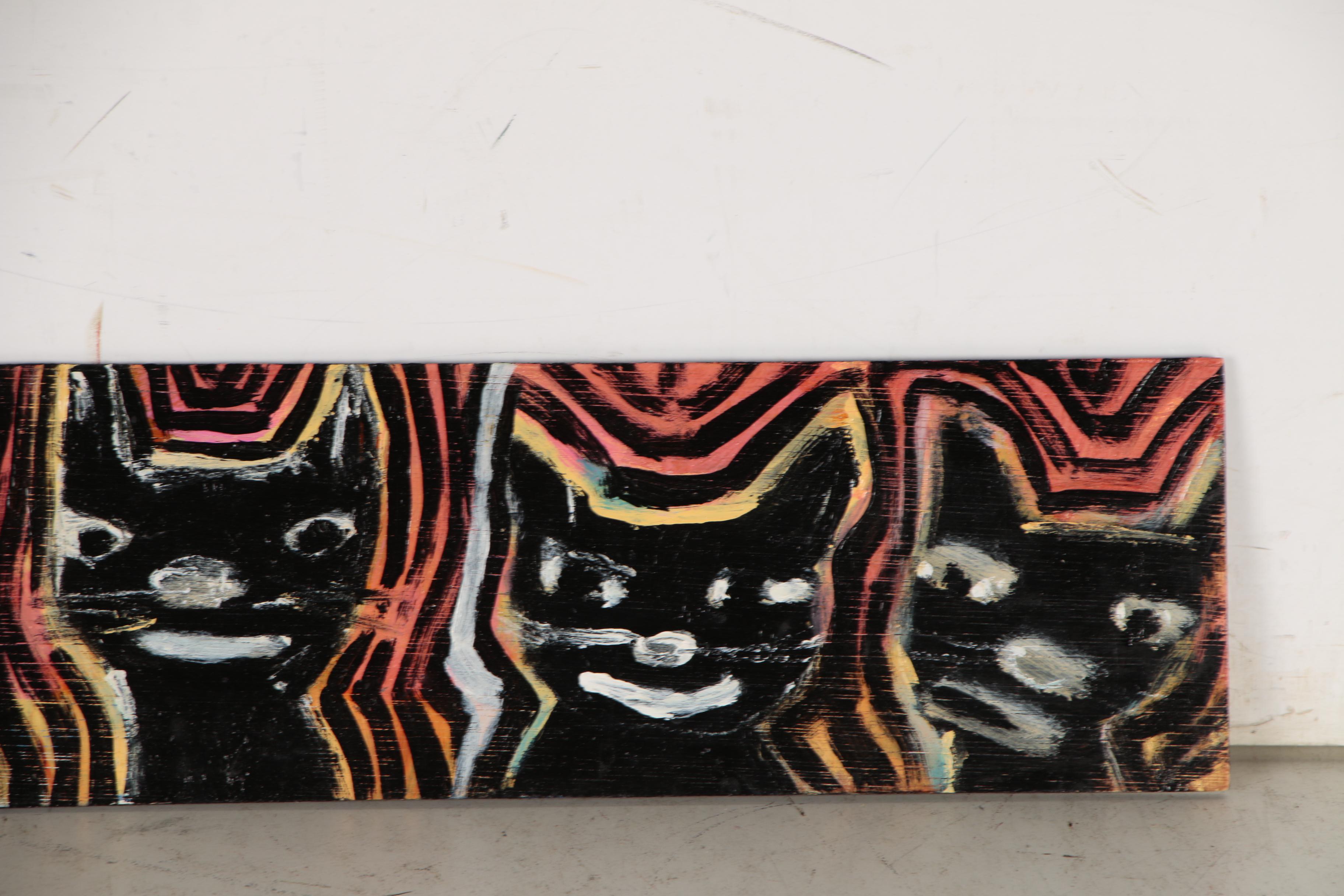 T. Marie Nolan Outsider Art Acrylic Painting of Cats