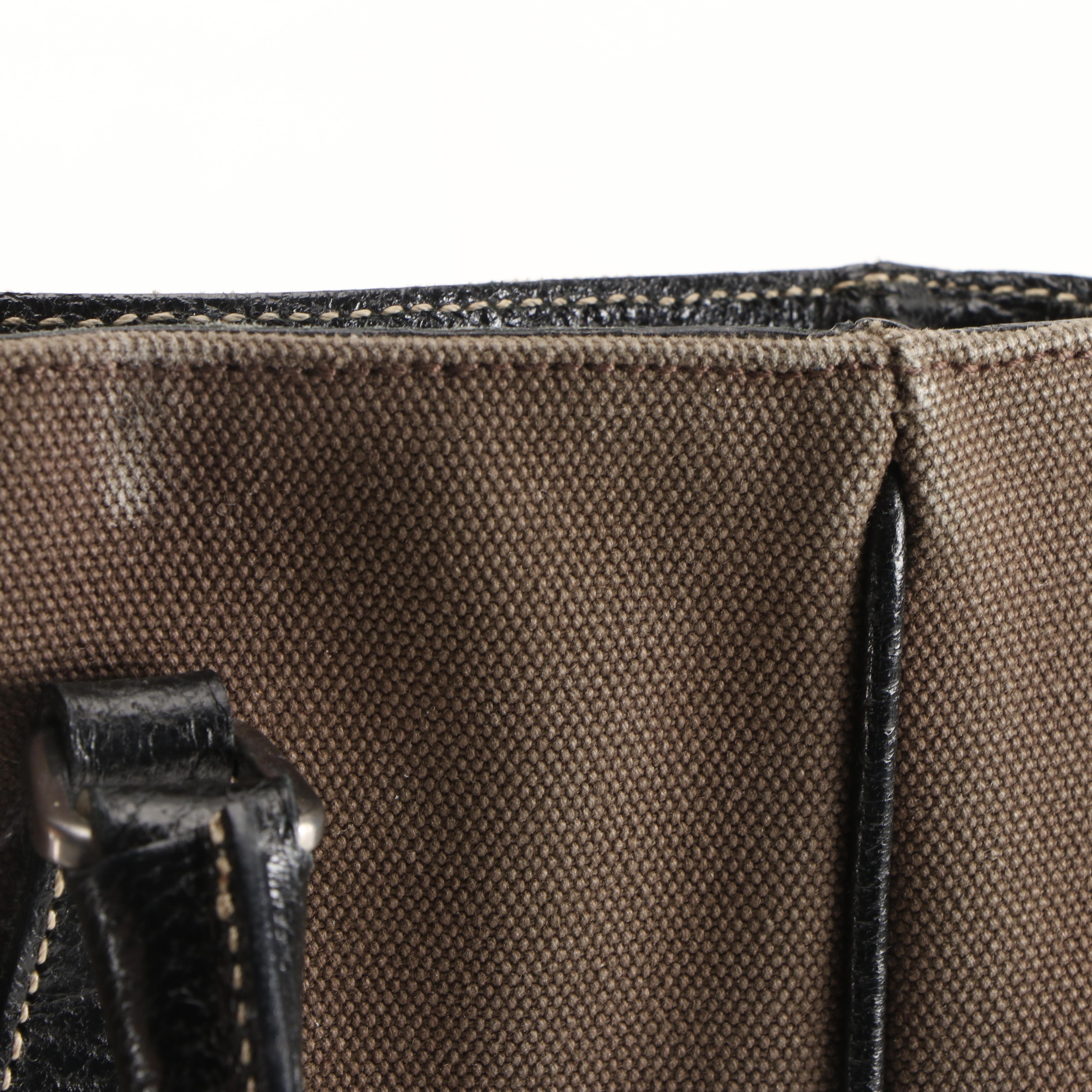 Prada Tote in Fumo Canapa Canvas and Nero Cinghiale Leather Trim