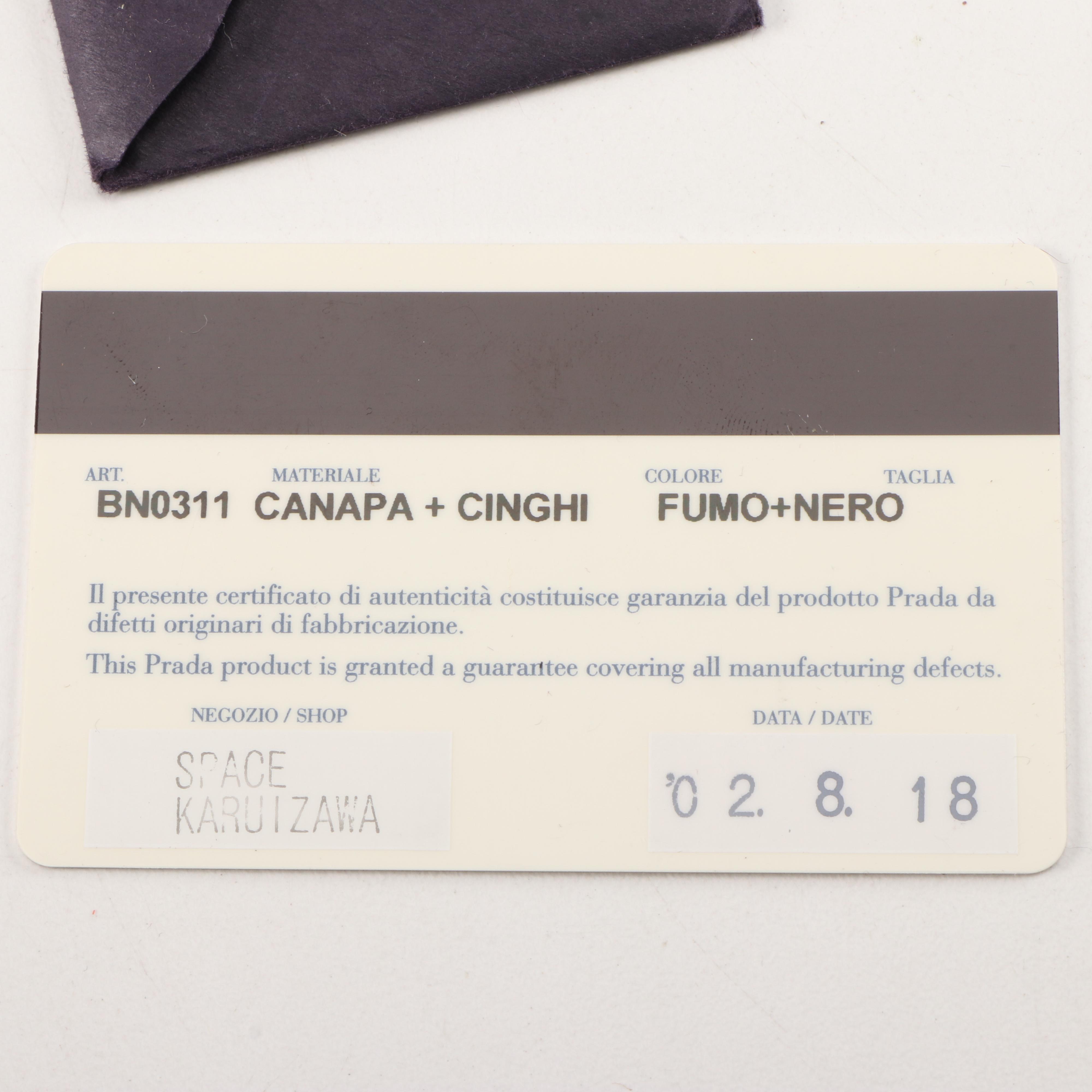 Prada Tote in Fumo Canapa Canvas and Nero Cinghiale Leather Trim