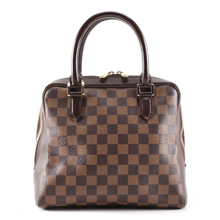 Louis Vuitton Brera Top Handle Bag in Damier Coated Canvas and Brown Leather
