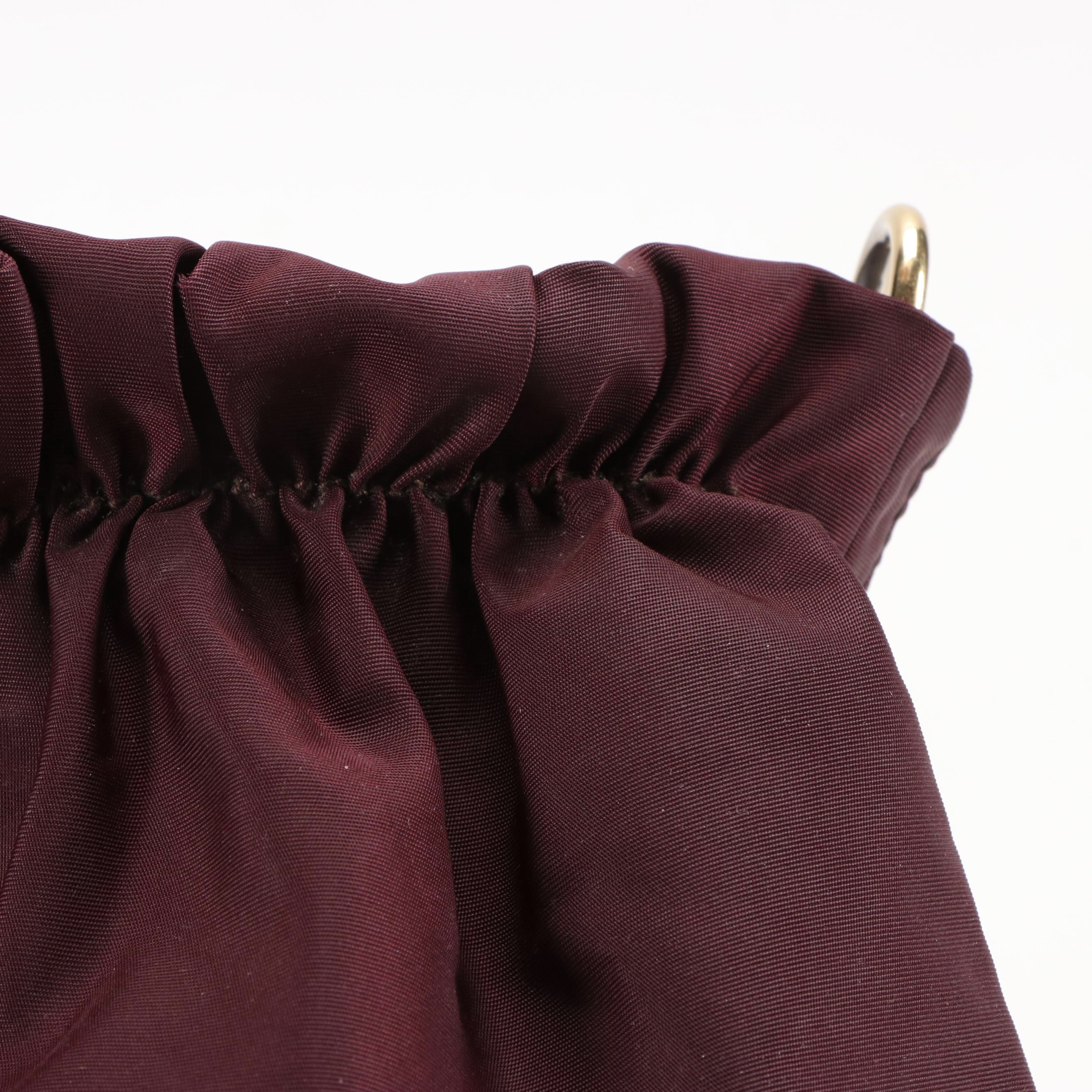 Prada Gathered Two-Way Bag in Bordeaux Tessuto Nylon with Braided Handles