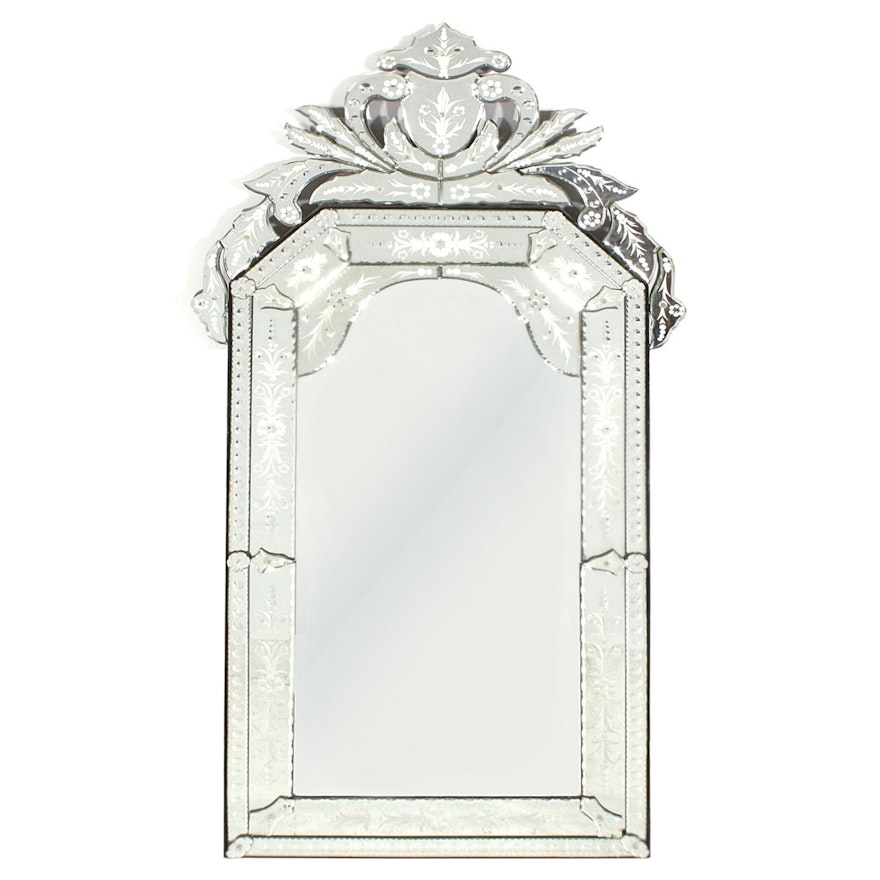 Venetian Style Cut and Etched Glass Wall Mirror