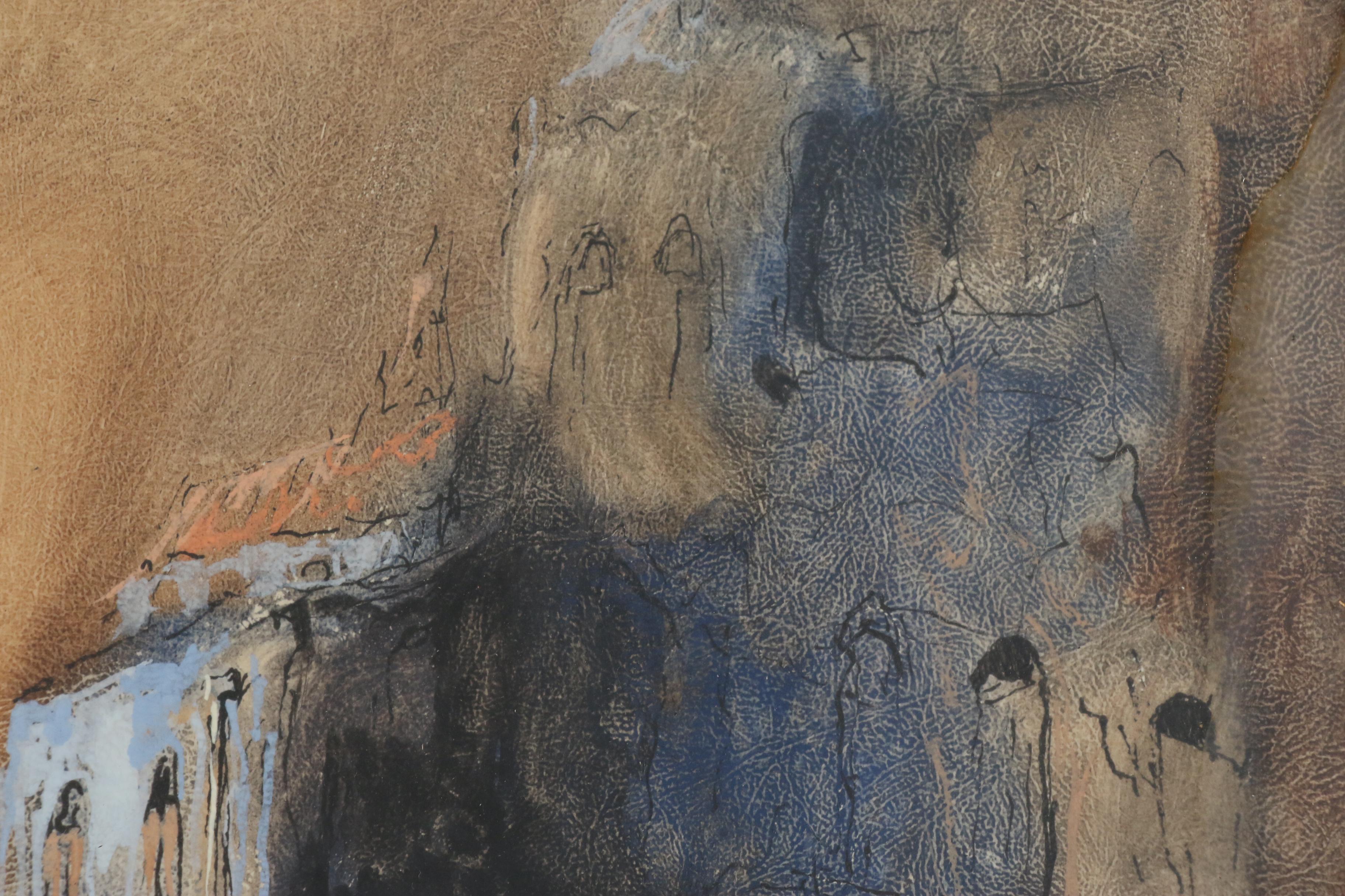 Ari Arad City Scene Gouache Paintings, Mid to Late 20th Century