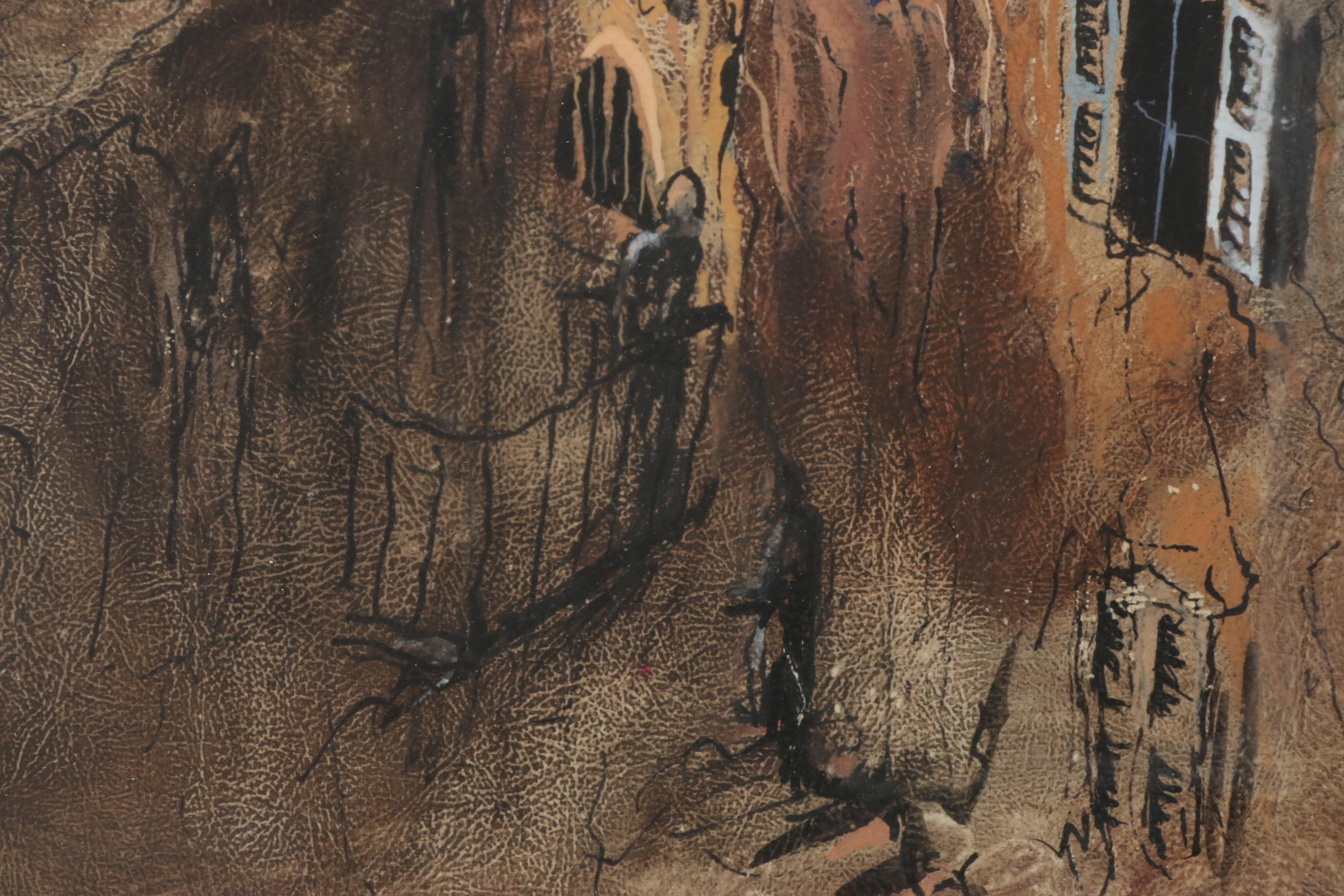 Ari Arad City Scene Gouache Paintings, Mid to Late 20th Century