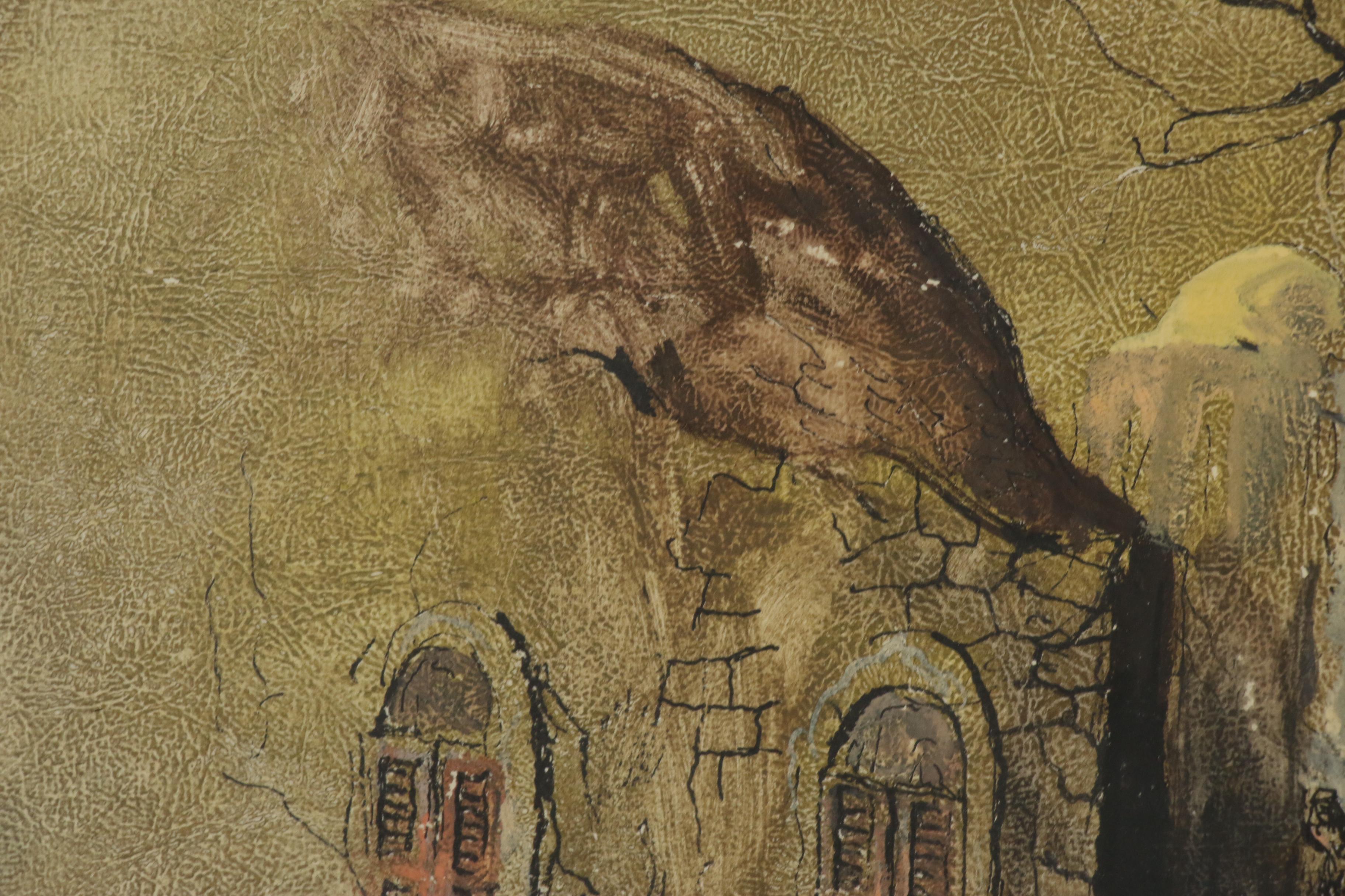 Ari Arad City Scene Gouache Paintings, Mid to Late 20th Century