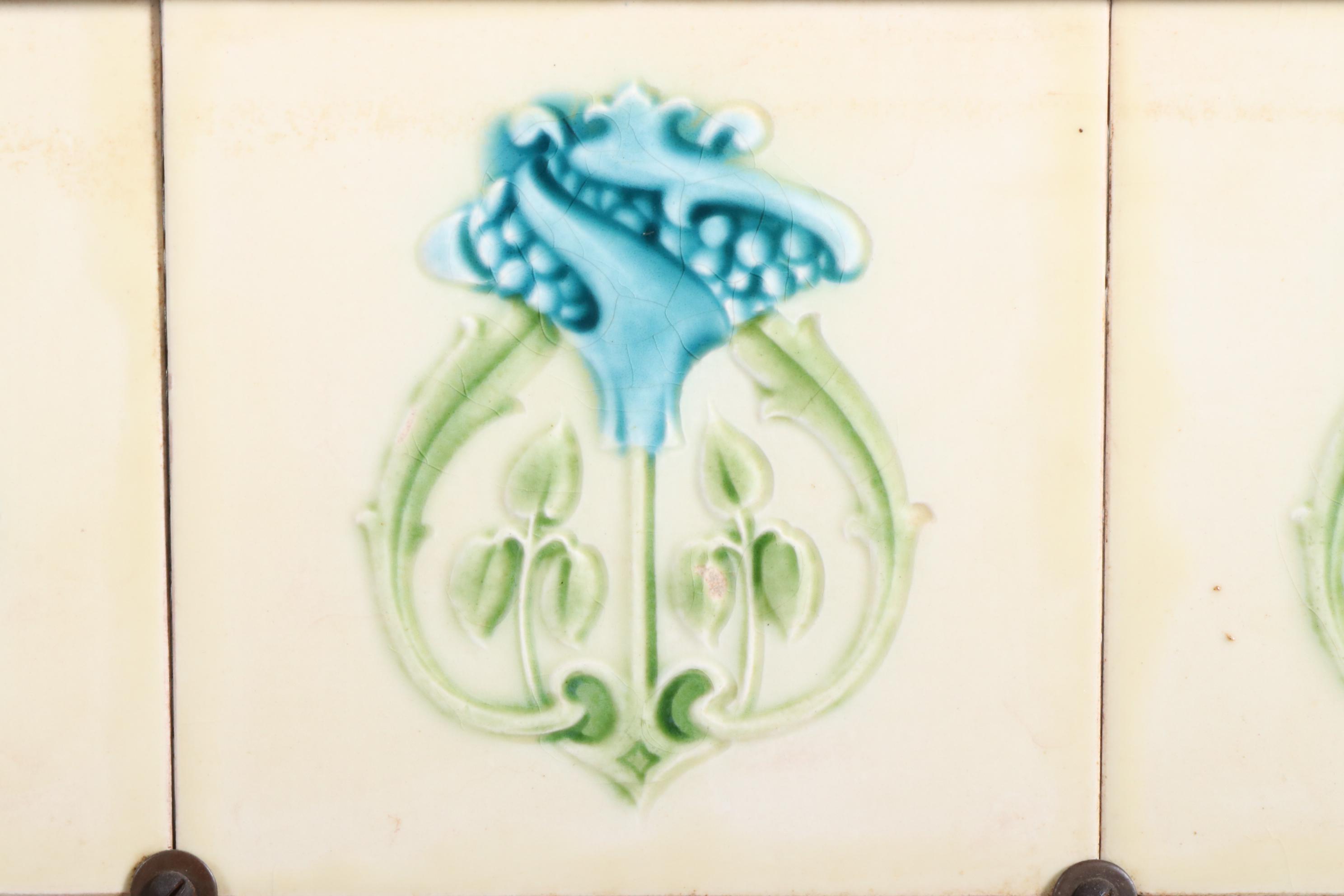 Stone-Top Dry Sink with Art Nouveau Tile Backsplash, Late 19th/Early 20th C.