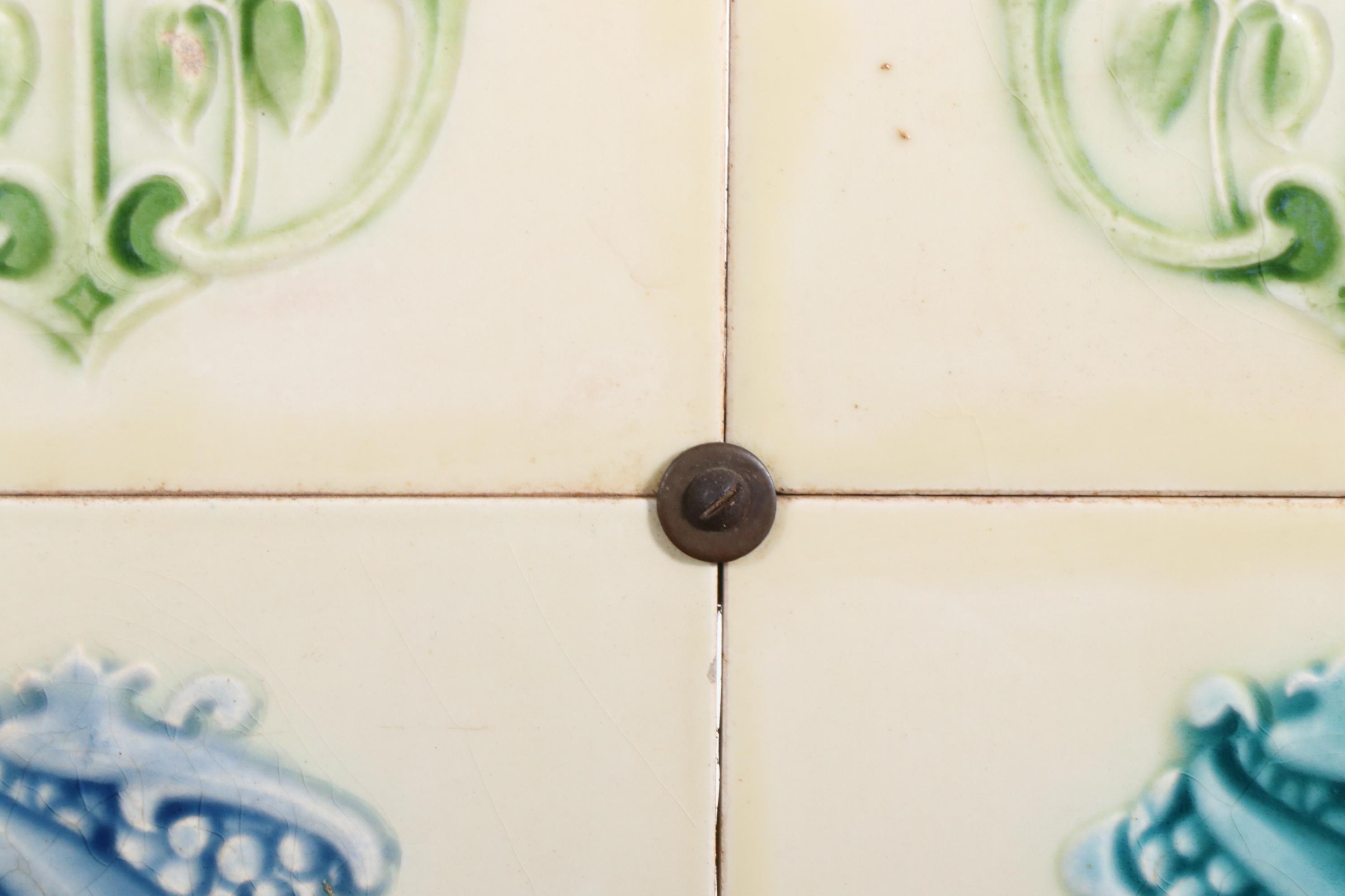 Stone-Top Dry Sink with Art Nouveau Tile Backsplash, Late 19th/Early 20th C.