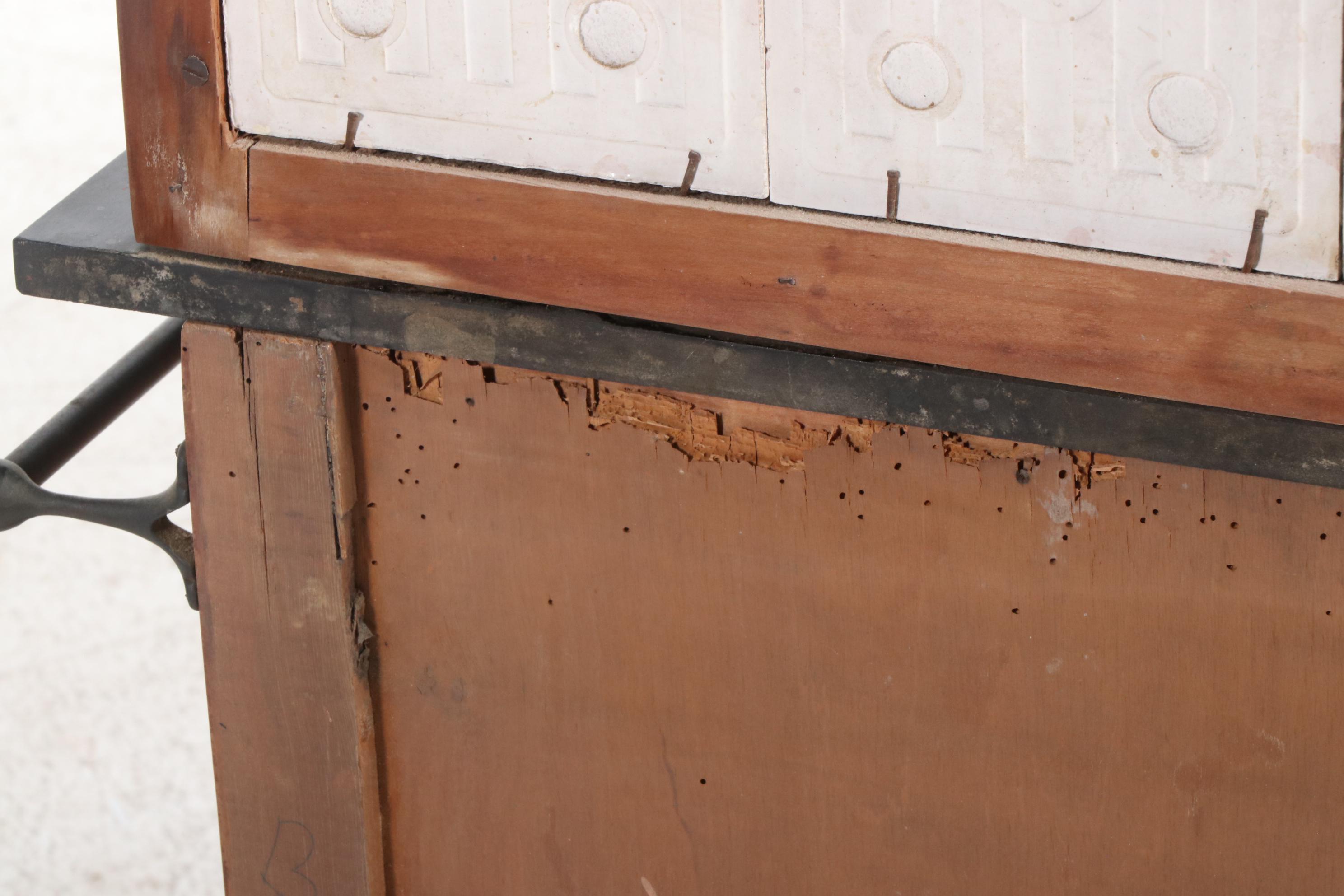 Stone-Top Dry Sink with Art Nouveau Tile Backsplash, Late 19th/Early 20th C.