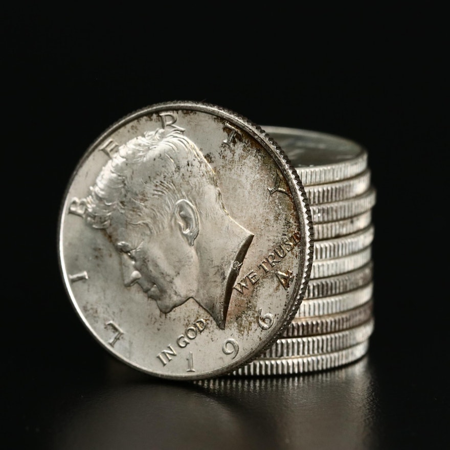 Twelve 1964 Kennedy Silver Half Dollars