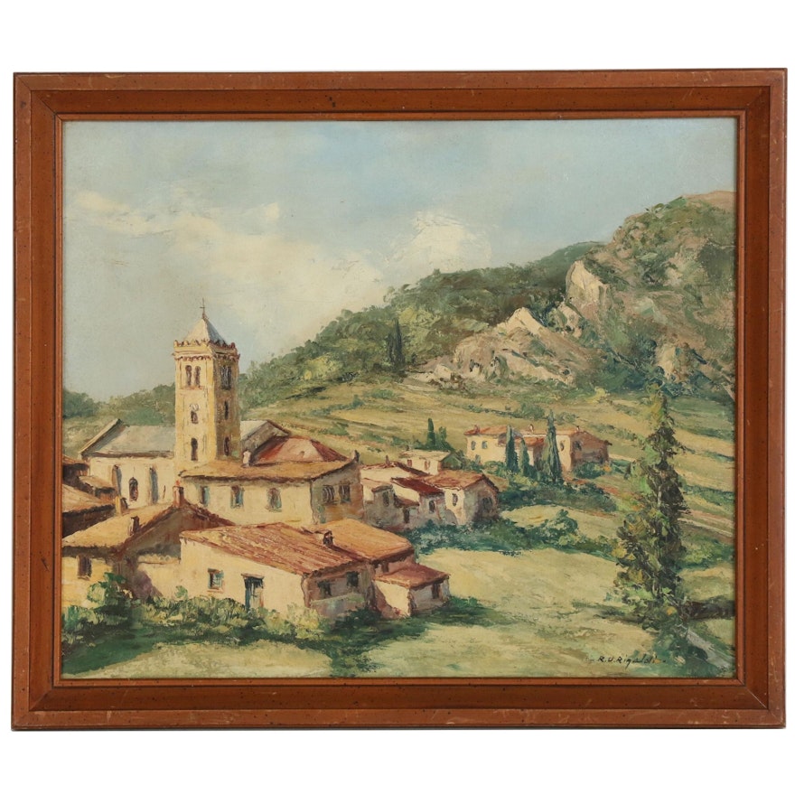 R. U. Rinaldi Landscape Oil Painting "Coustouges", Early to Mid 20th Century