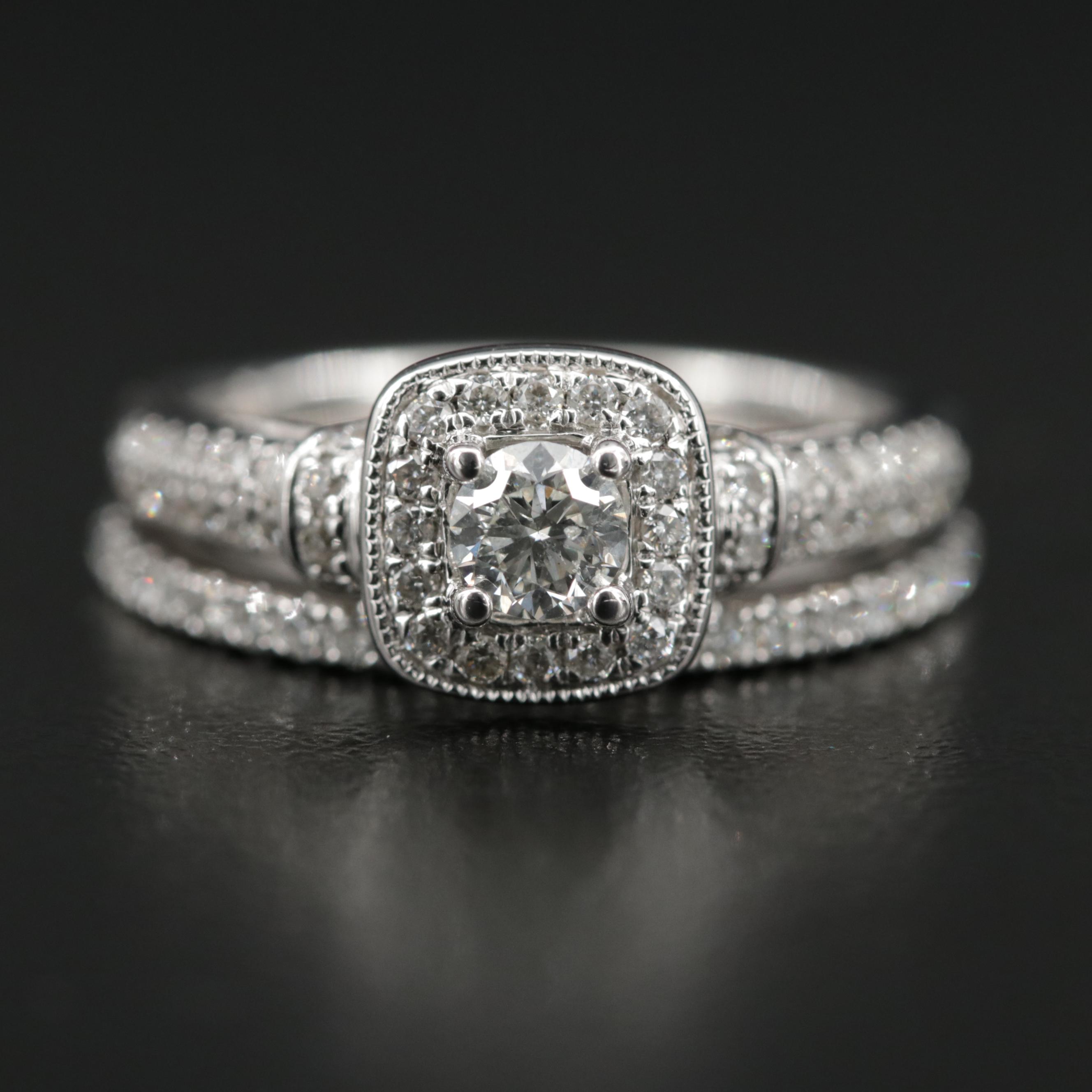 Vera Wang 14K White Gold Diamond Ring and Band Set