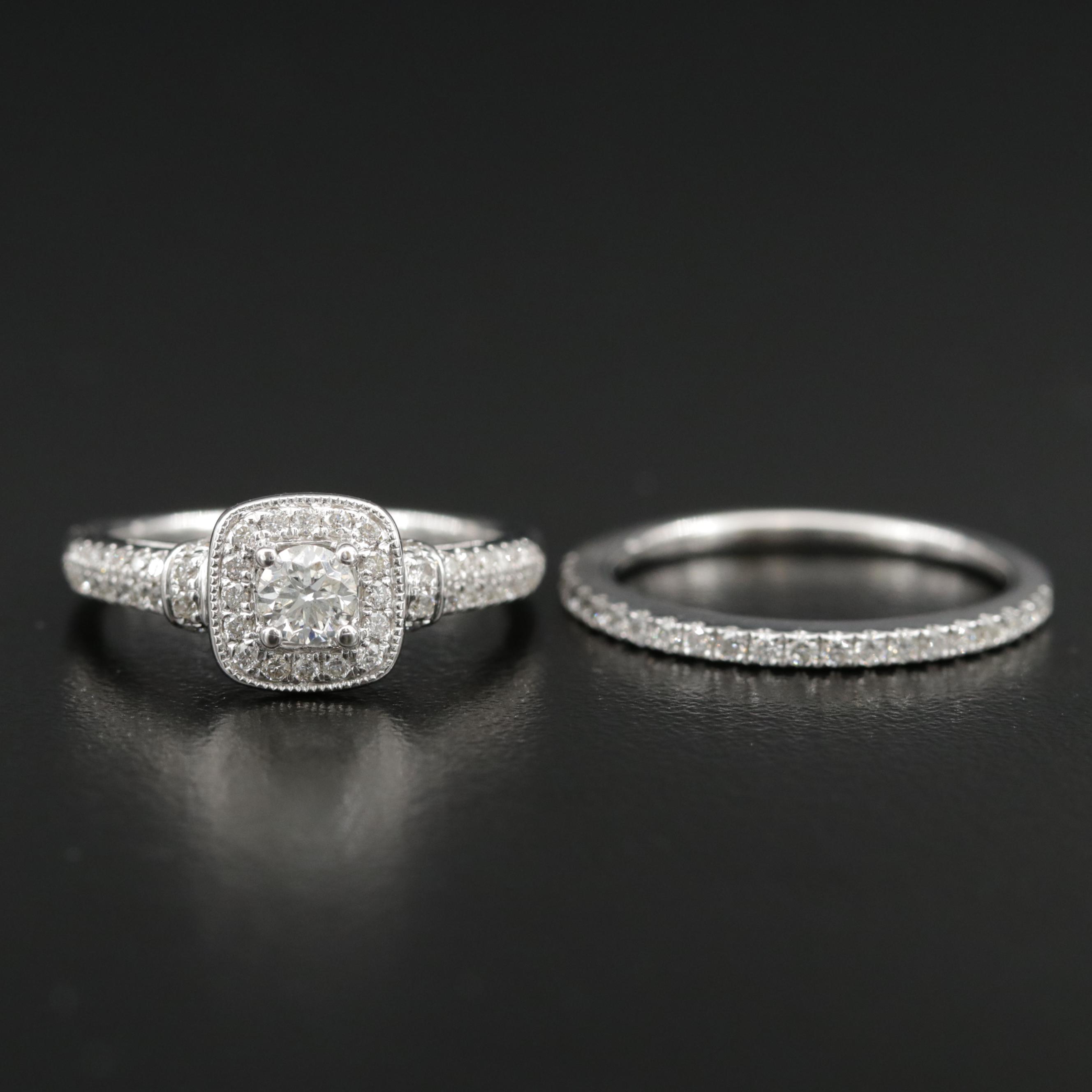 Vera Wang 14K White Gold Diamond Ring and Band Set