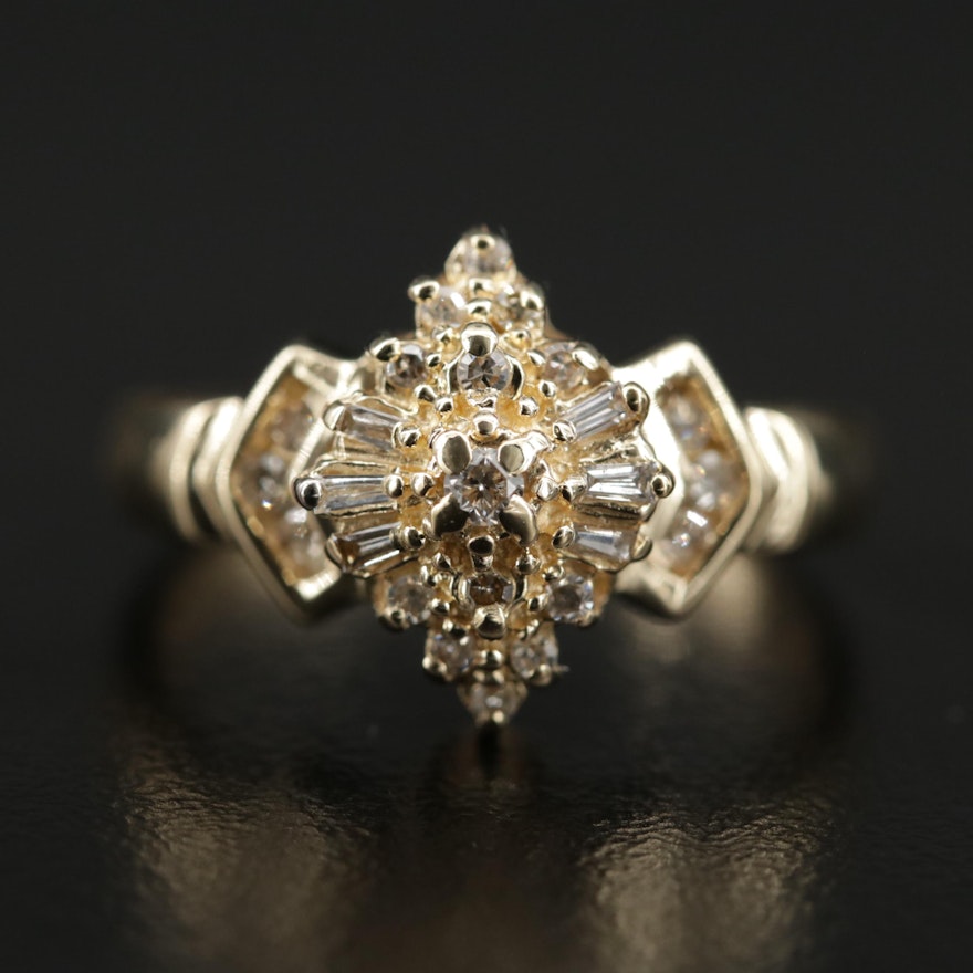 14K Gold Diamond Cluster Ring